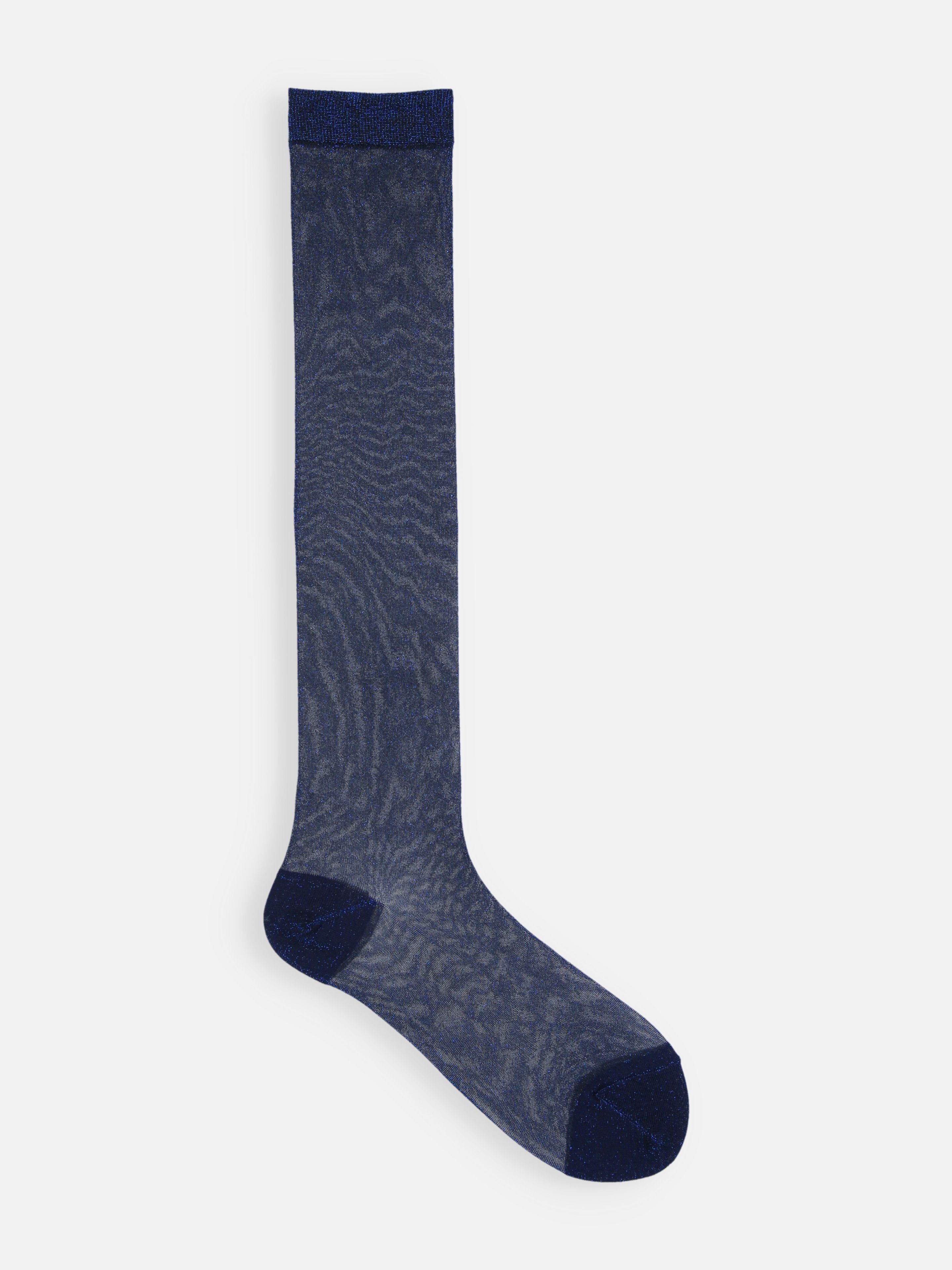 Tabio Fine Sparkling Knee High Socks in brown, featuring elegant transparency and subtle sequins for feminine style.