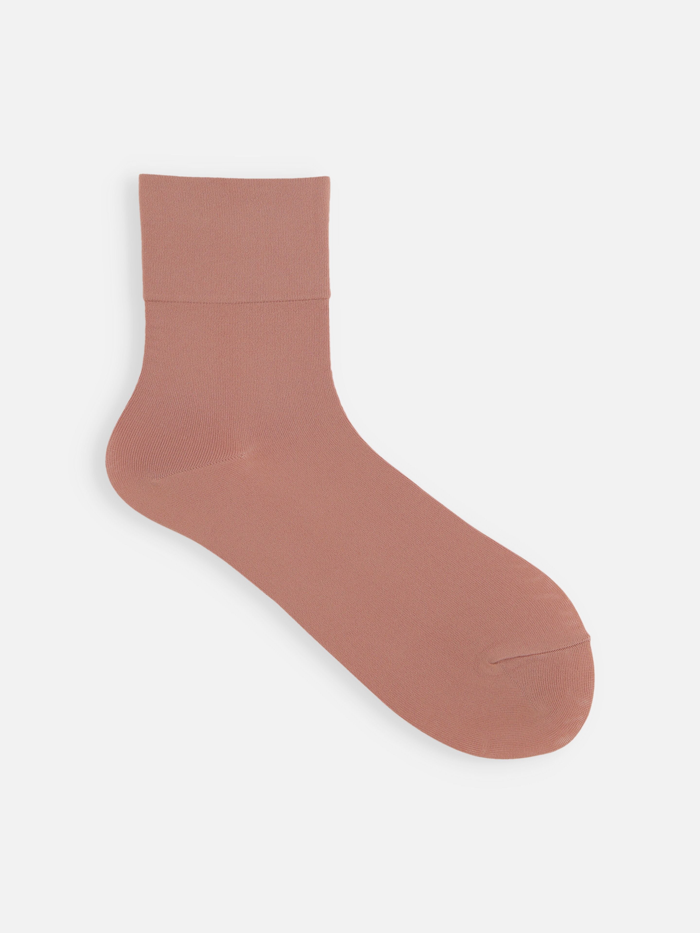 Tabio Soft Nylon Socks in mauve, showcasing a close-up view of the soft, stretchy nylon knit fabric design.