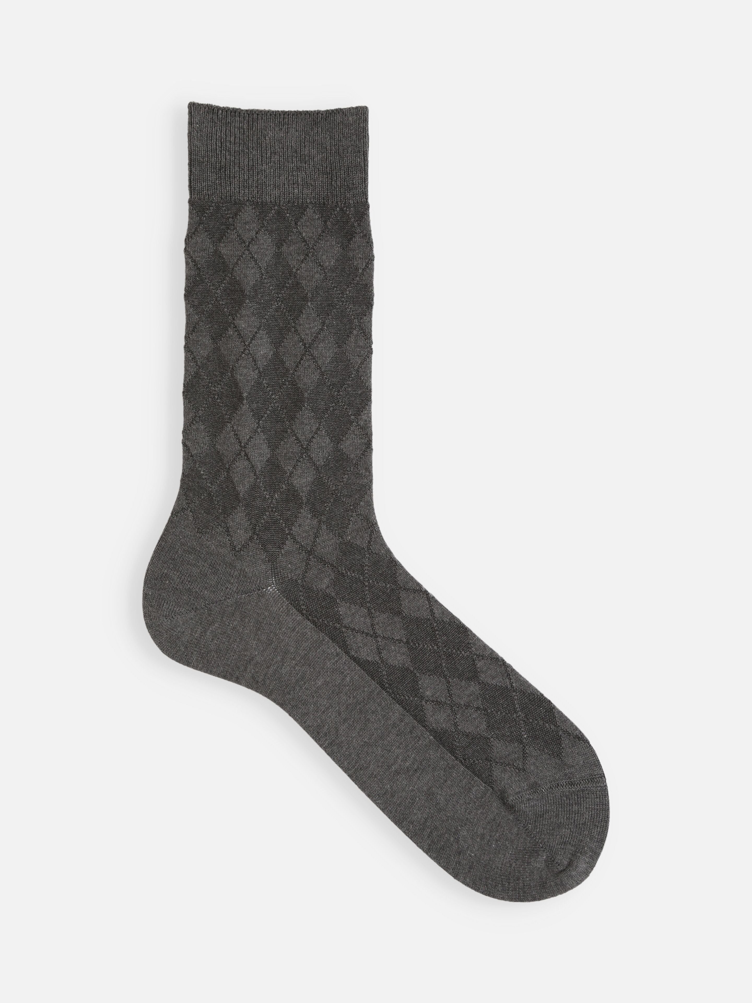 Tabio Supima Cotton Diamond Socks in grey, close-up view showcasing textured diamond pattern and ribbed cuf