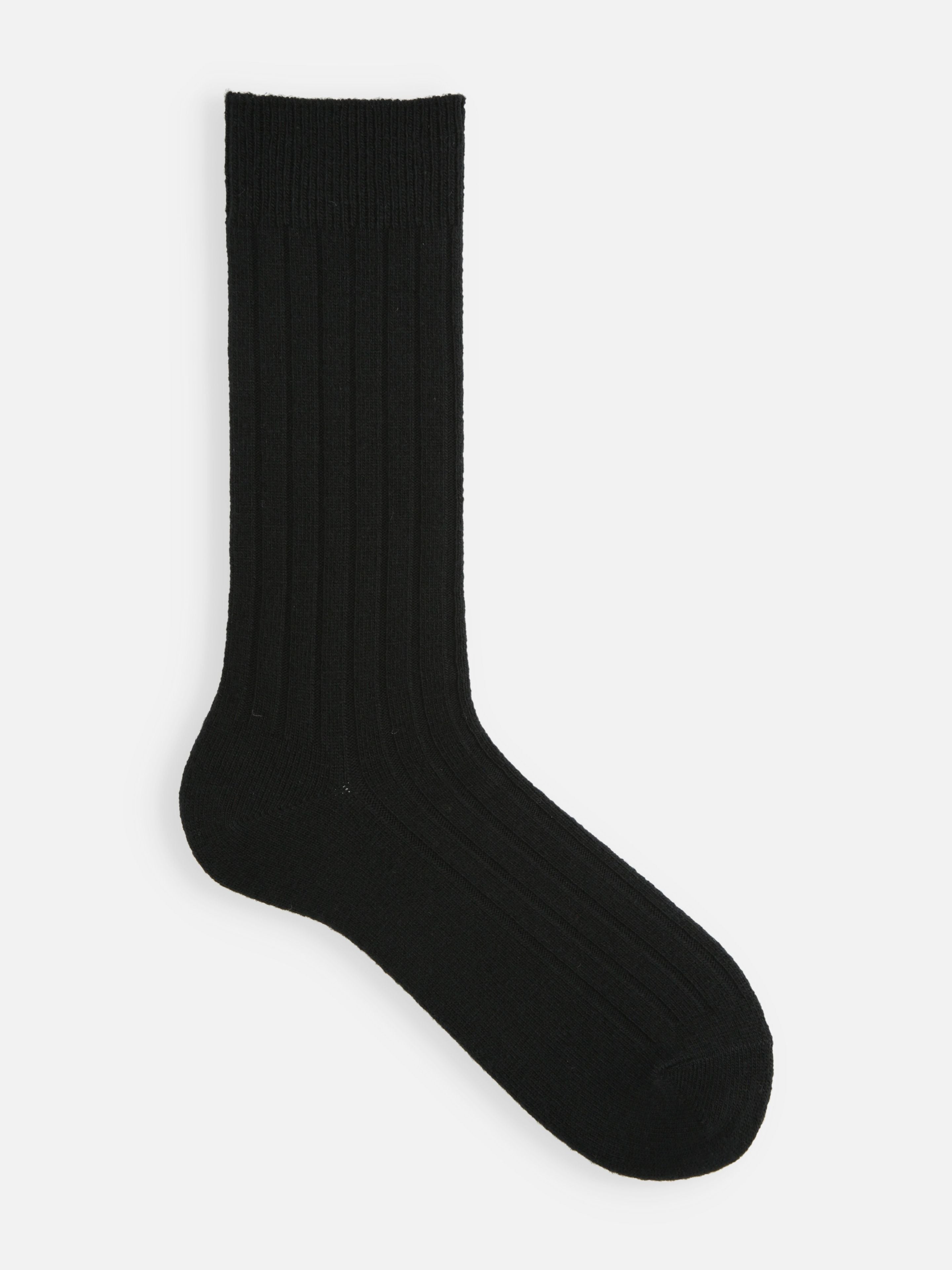 Tabio Merino Wool Ribbed Socks in black, showcasing frontal view of wool-rich texture, ideal for colder weather.
