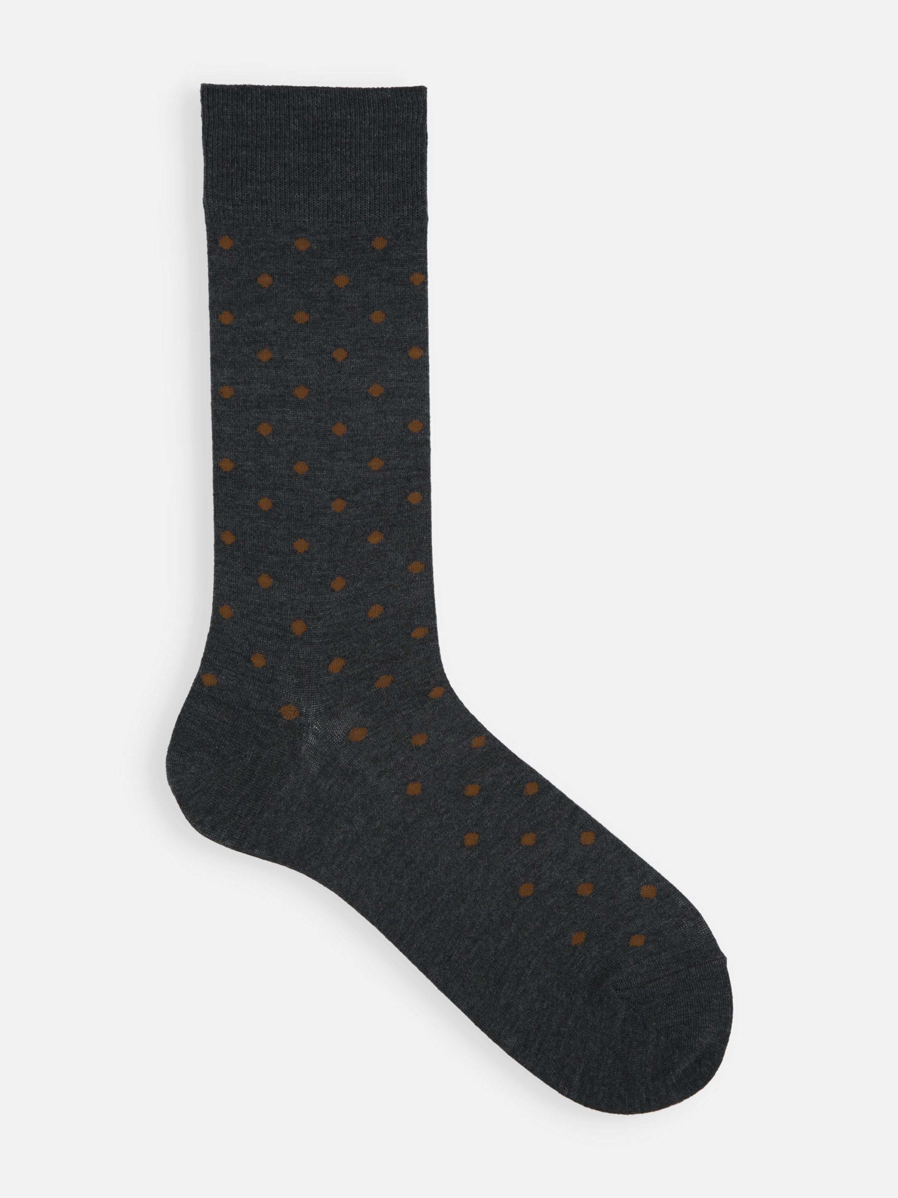 Tabio Polka Dots Mid-Calf Socks in grey feature a chic polka dot design, perfect for both casual and elegant outfits.