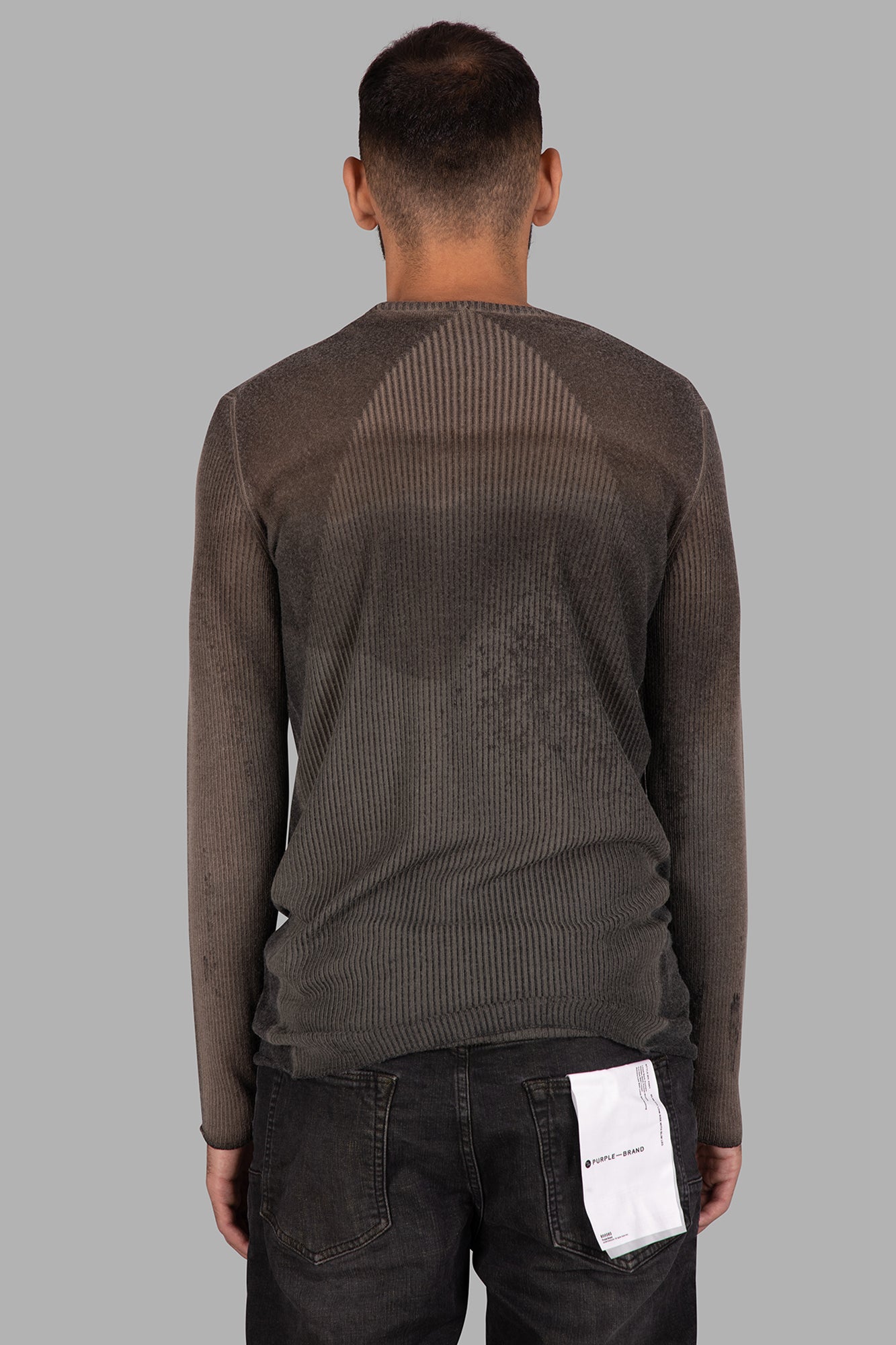 Masnada Ribbed-detail Sweater viewed from the back, featuring ribbed texture and an ombre effect in moss-colored wool.