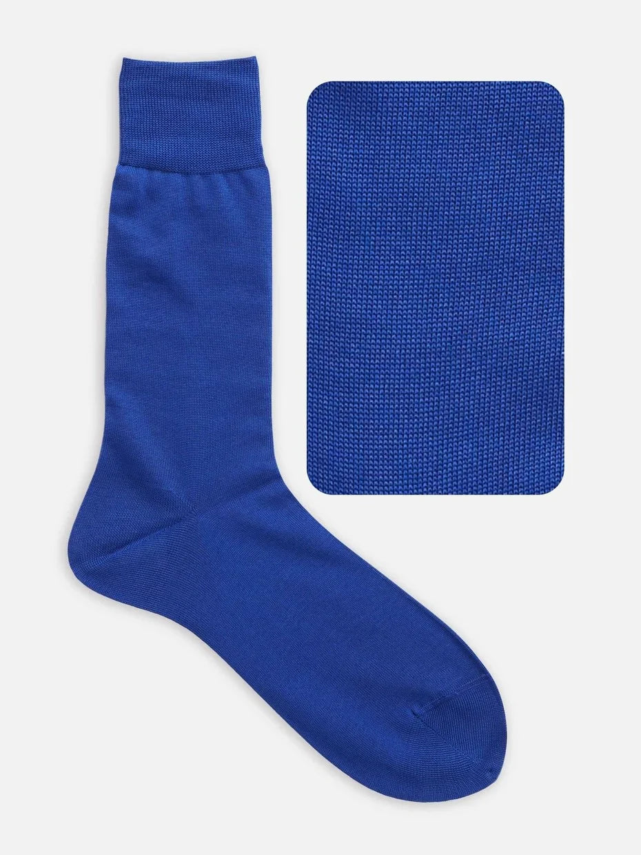 Tabio Cotton Plain Mid-Calf Socks in vibrant blue, showcasing a smooth texture and comfortable knit design.