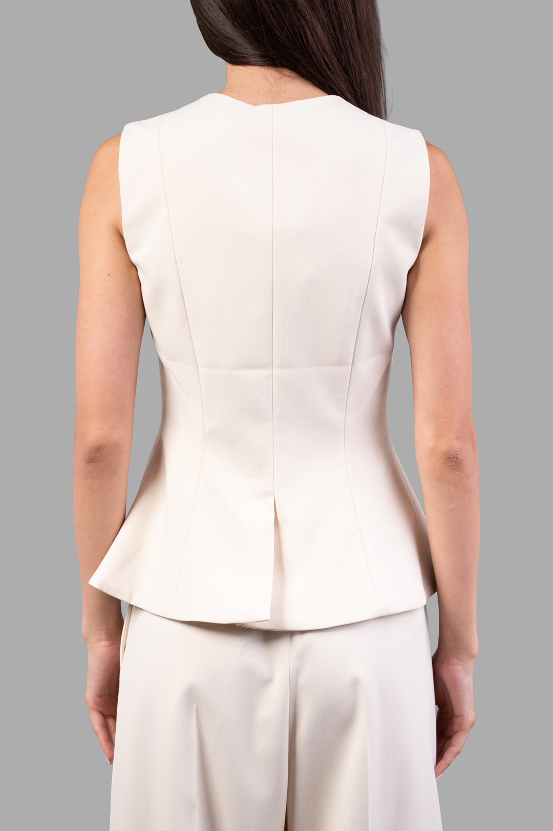 By Malene Birger Merlin Waistcoat in pearl, back view showcasing structured silhouette and single vent detail.