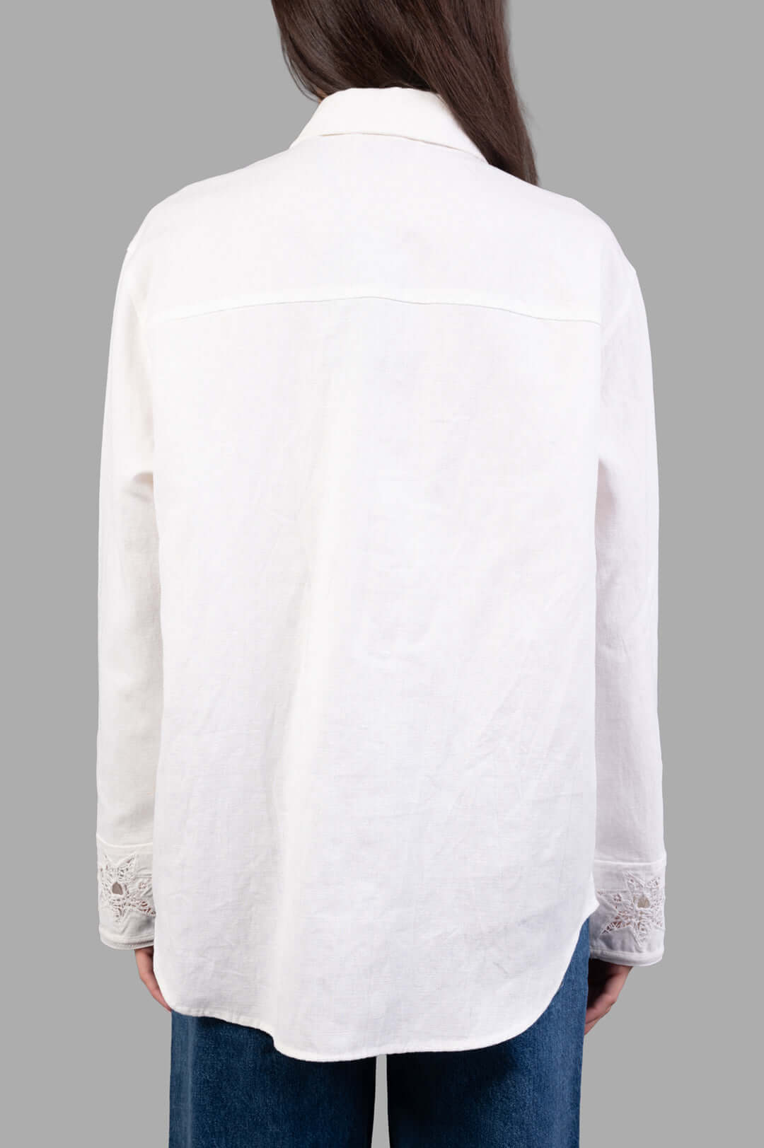 Zadig & Voltaire Morning Cotton Regular-fit Shirt, back view showcasing soft off-white fabric and intricate lace details on.