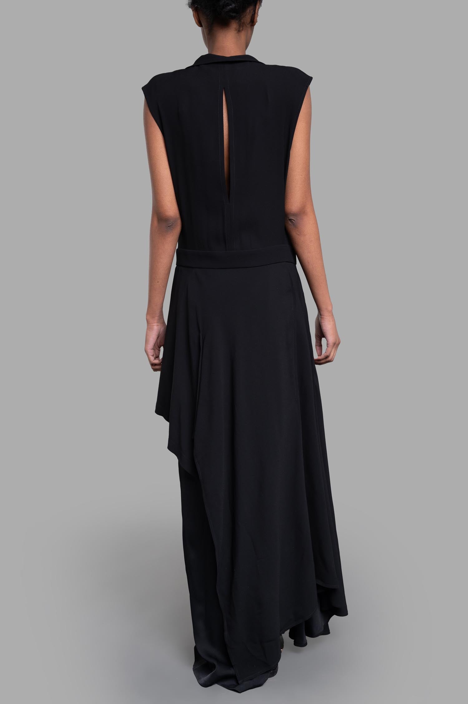Vivienne Westwood Layered Dress featuring cap sleeves and a back slit, shown from the back in elegant black viscose.
