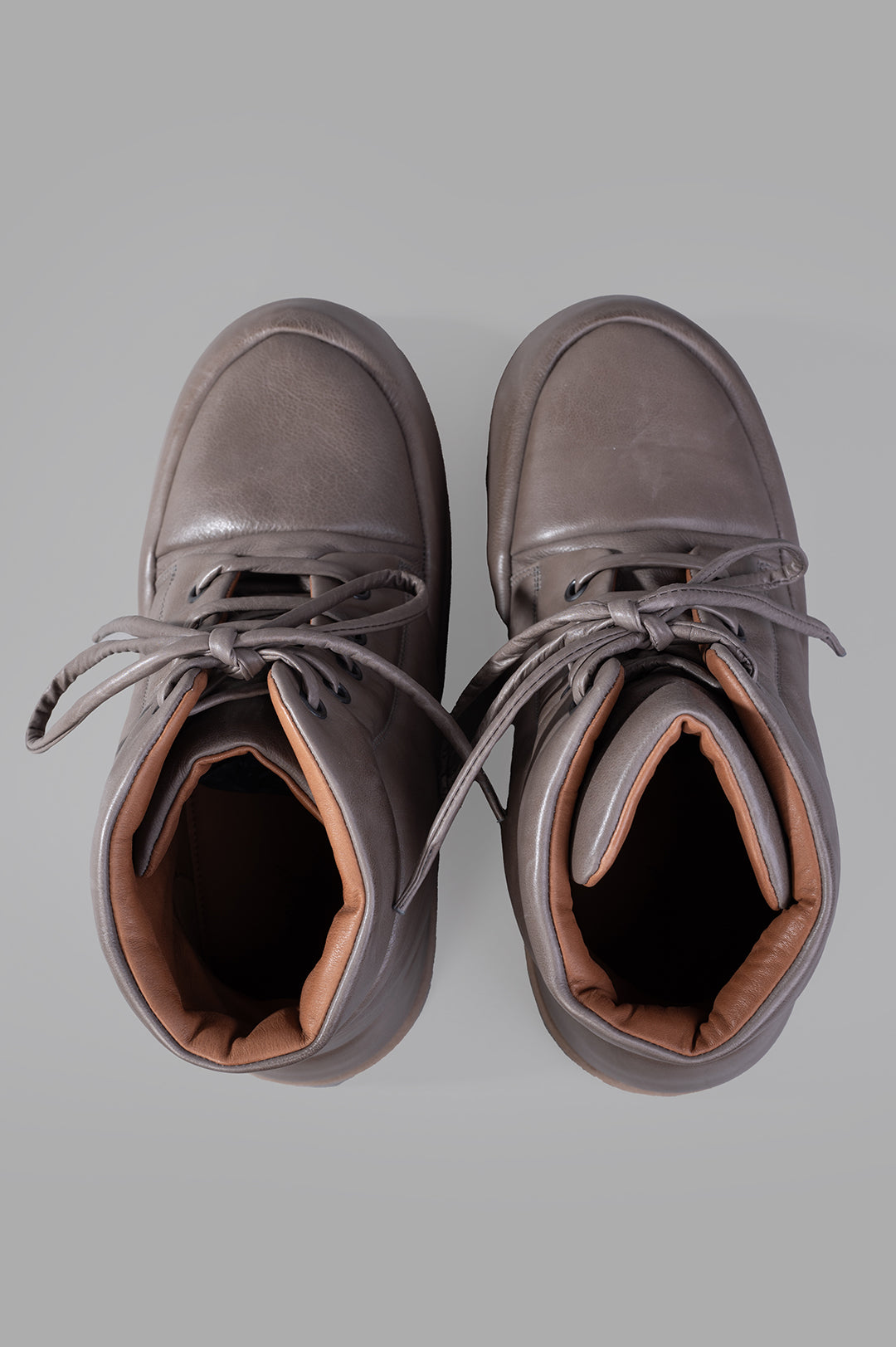 Marsèll Bombo Ankle Boots, top view showcasing soft grey leather and brown lining details, perfect for stylish layering.