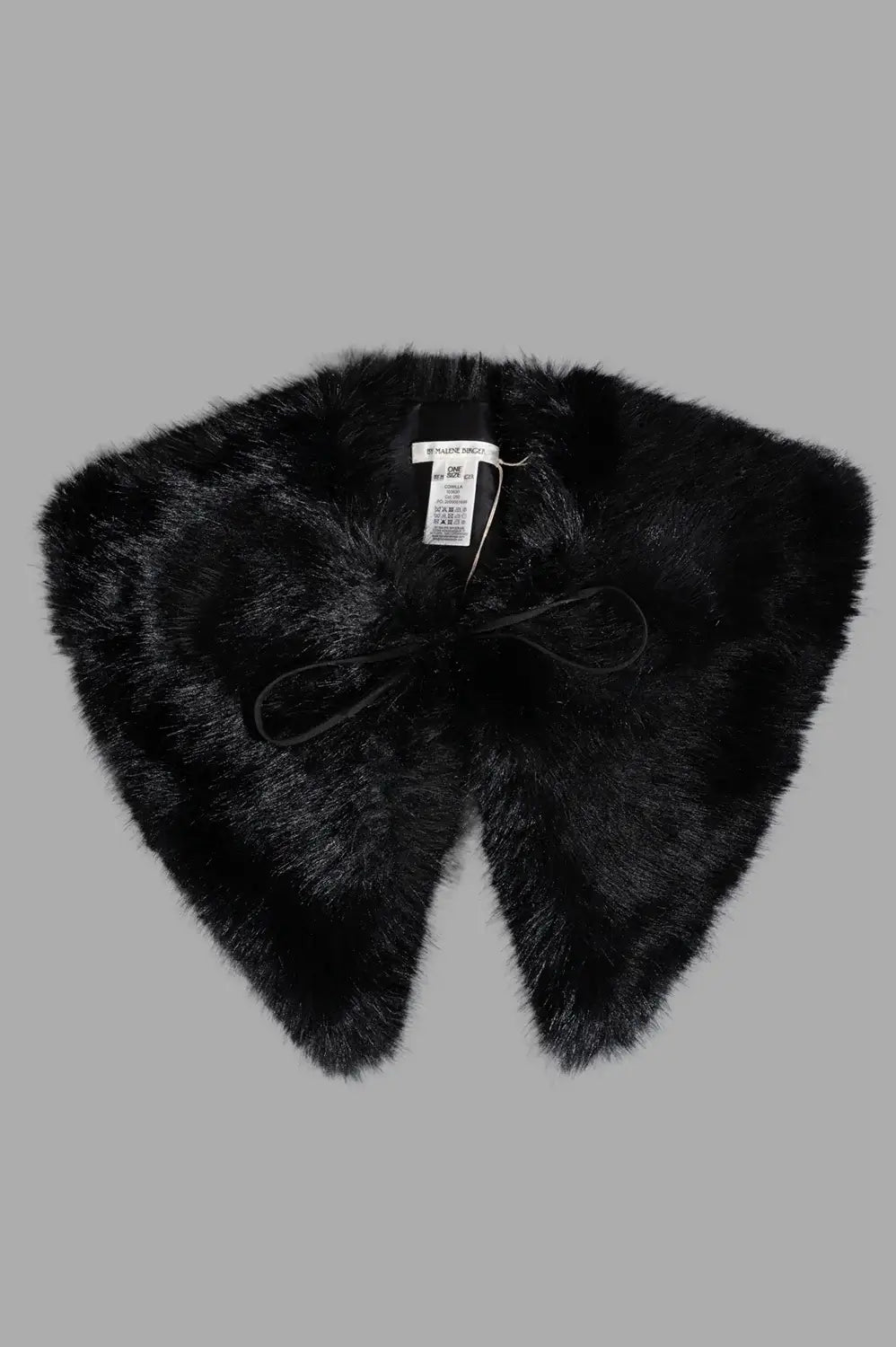 By Malene Birger Cowilla Faux-Fur Collar in black, featuring a sleek tie, plush texture, and V-shaped silhouette for elegant layering.