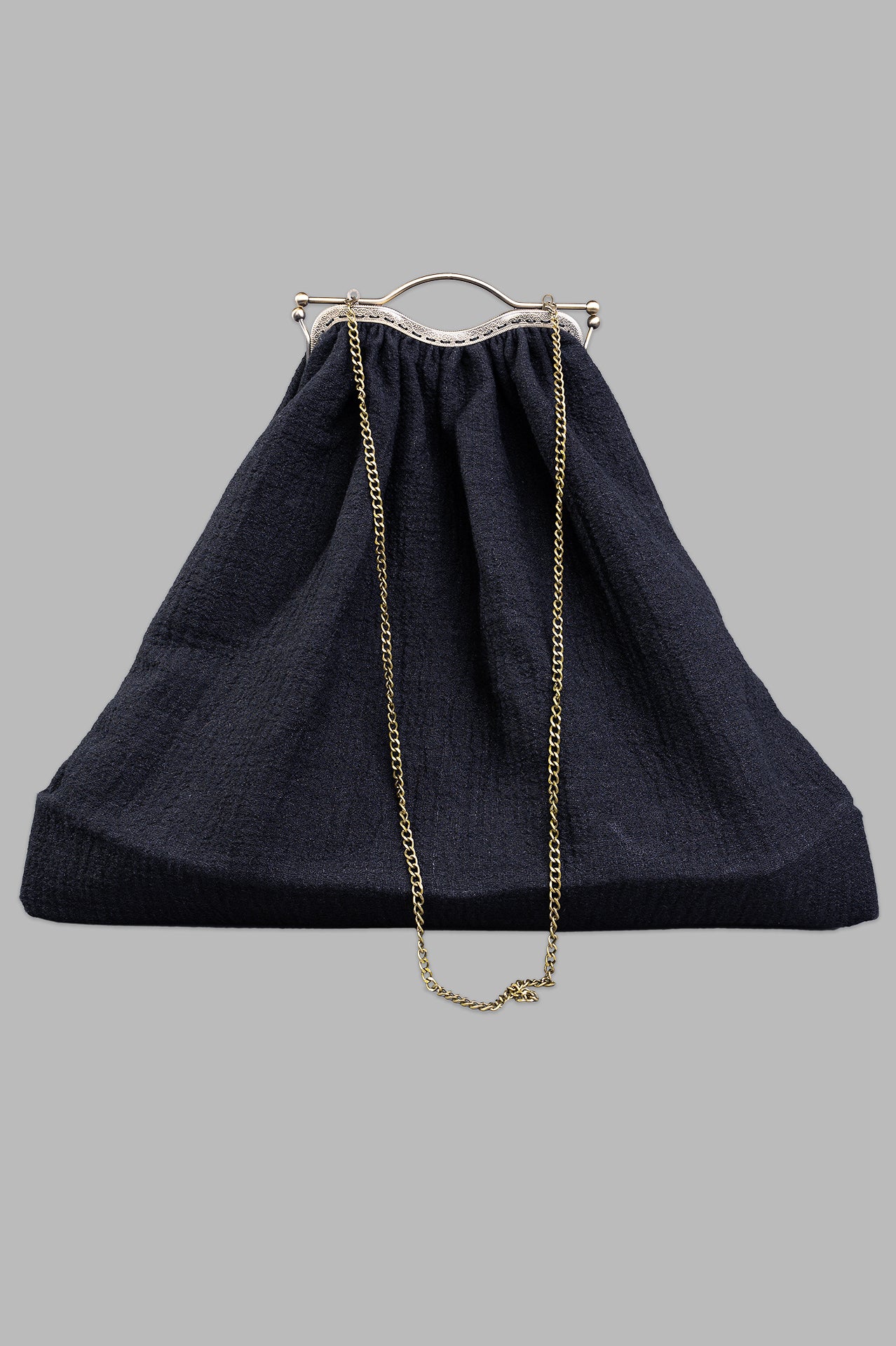 Marc Point Oversized Vintage-style Bag, black front view with elegant chain strap and textured fabric.