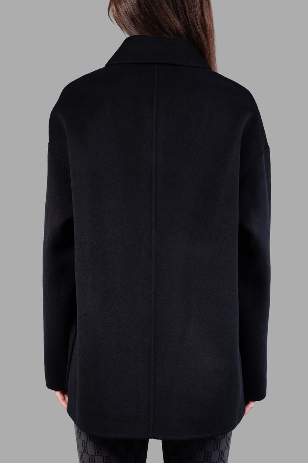 Anine Bing Luca Jacket in Black Cashmere shown from the back, featuring soft double-faced wool-cashmere blend.