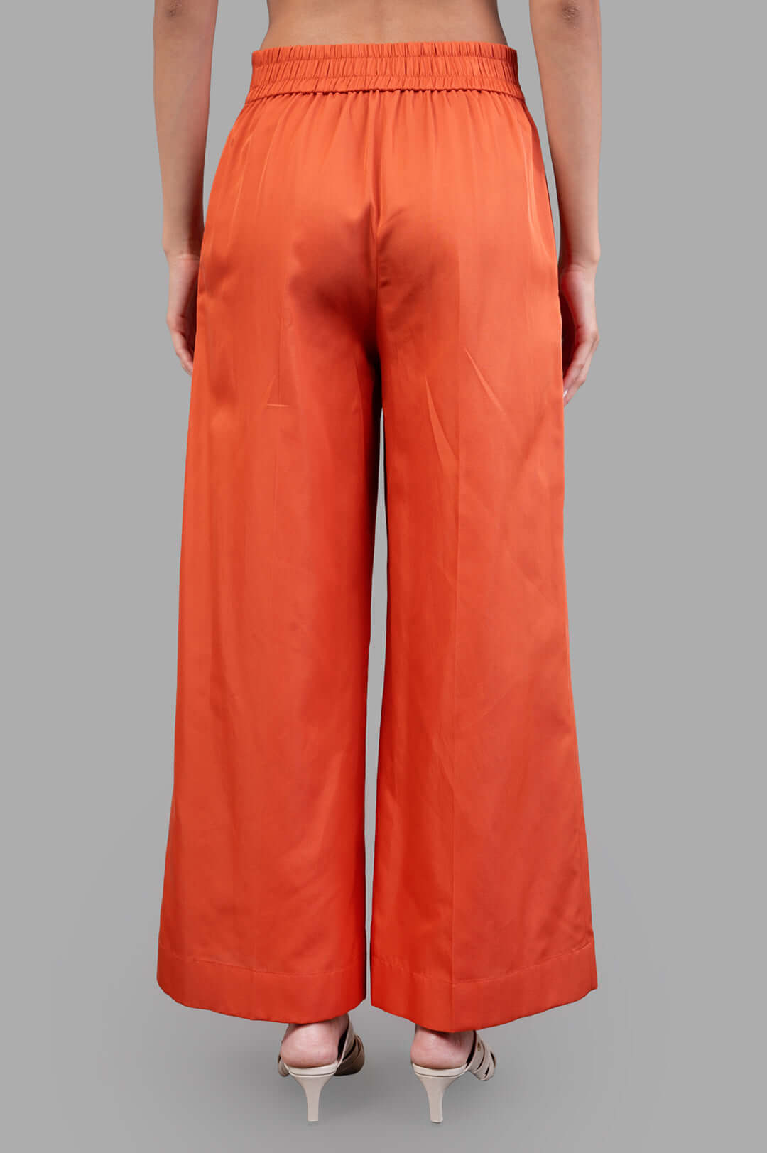 Joseph Thurlow Soft Cotton Silk Trousers in orange, side angle highlighting the flowy wide-leg cut and comfortable waistband.