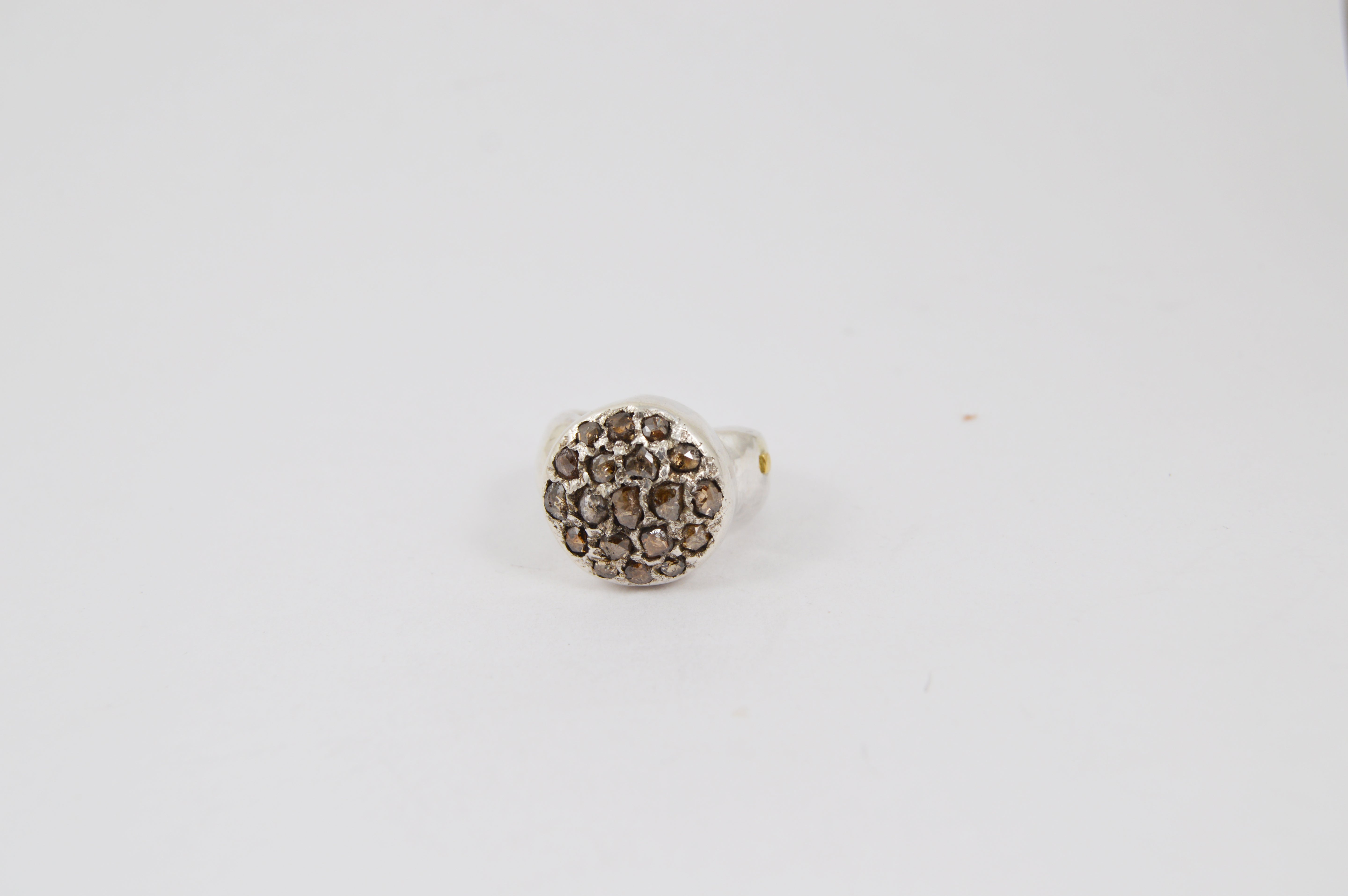 Rosa Maria Amory Ring, front view showing detailed gemstone cluster on silver band.