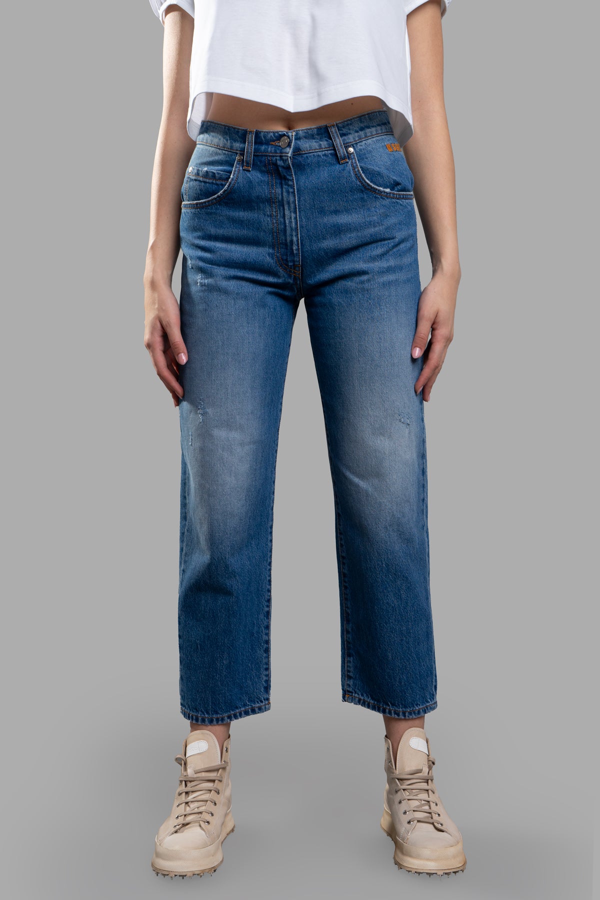 MSGM Cropped Wide-leg Jeans in blue, featuring a high waist, relaxed fit, and classic 5-pocket design for versatile style.