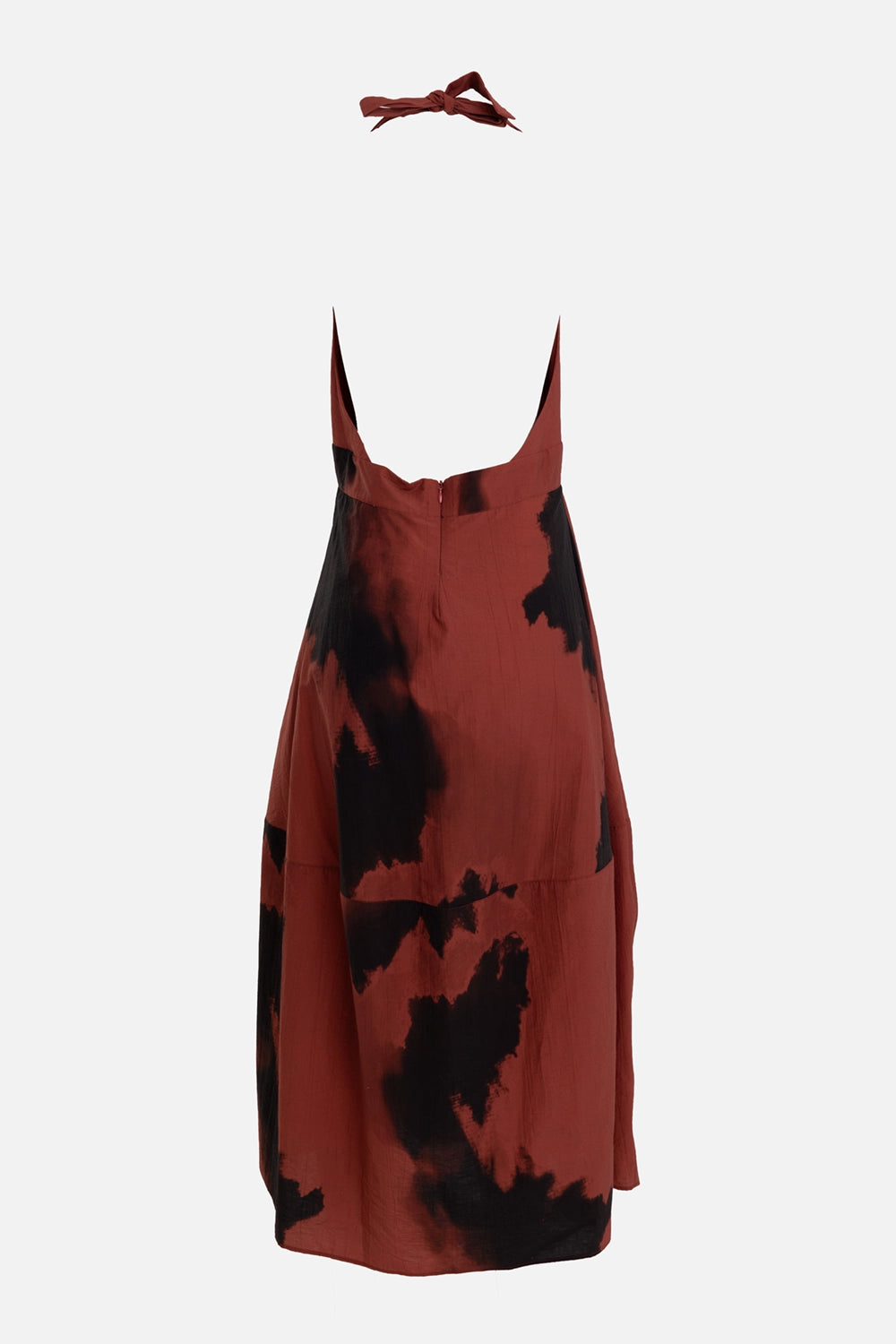 Rust and Black Tie-Front Halter Midi Dress