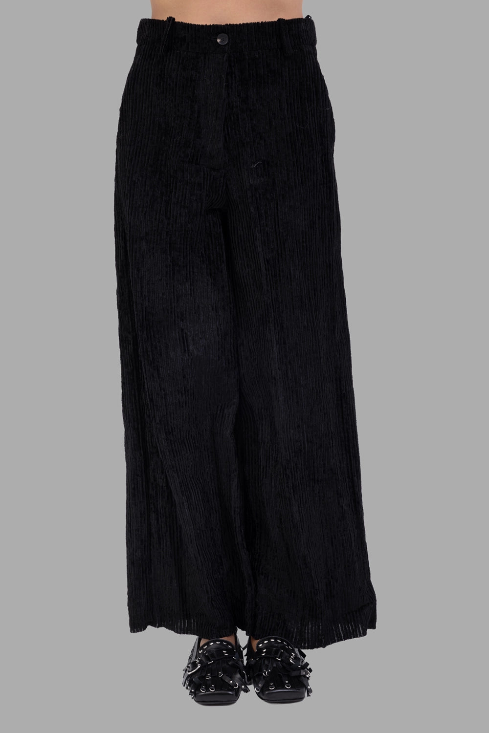 Pleated velvet-effect wide-leg trousers