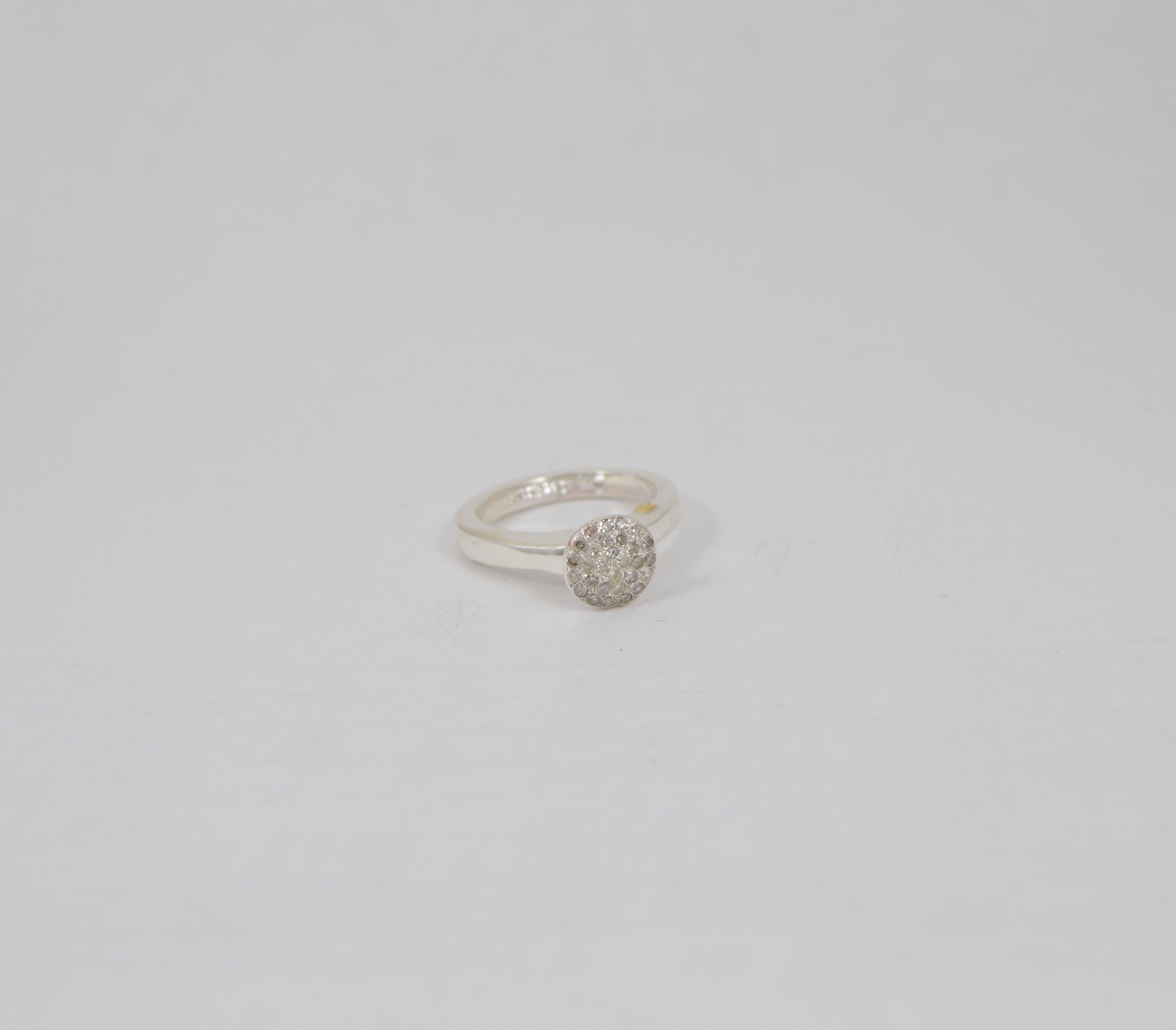 Rosa Maria Nena Diamond & Silver Ring featuring an 8x8 diamond cluster on a smooth sterling silver band.