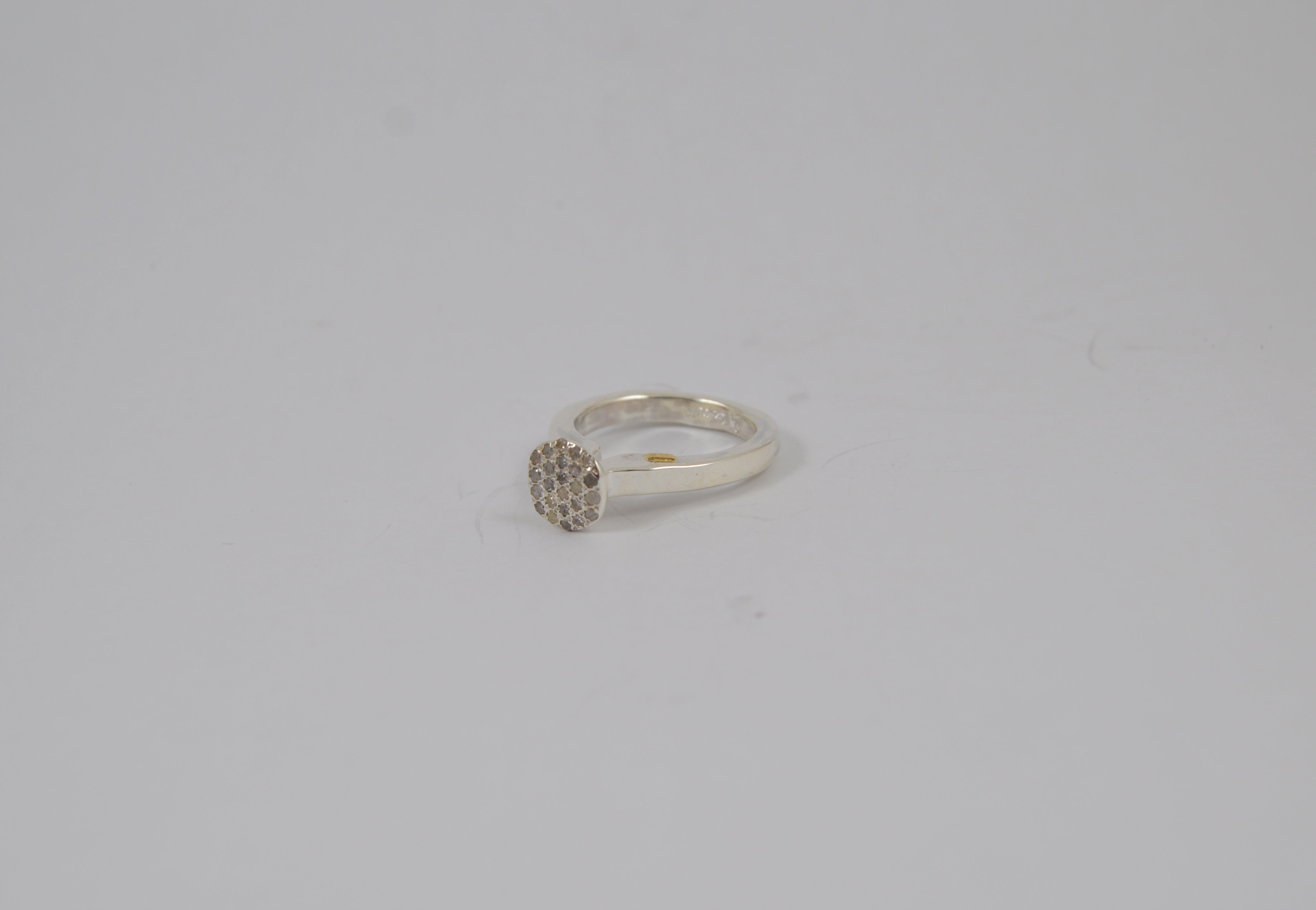 Rosa Maria Nena Diamond & Silver Ring, detailed close-up showcasing organic sterling silver and diamond cluster design.