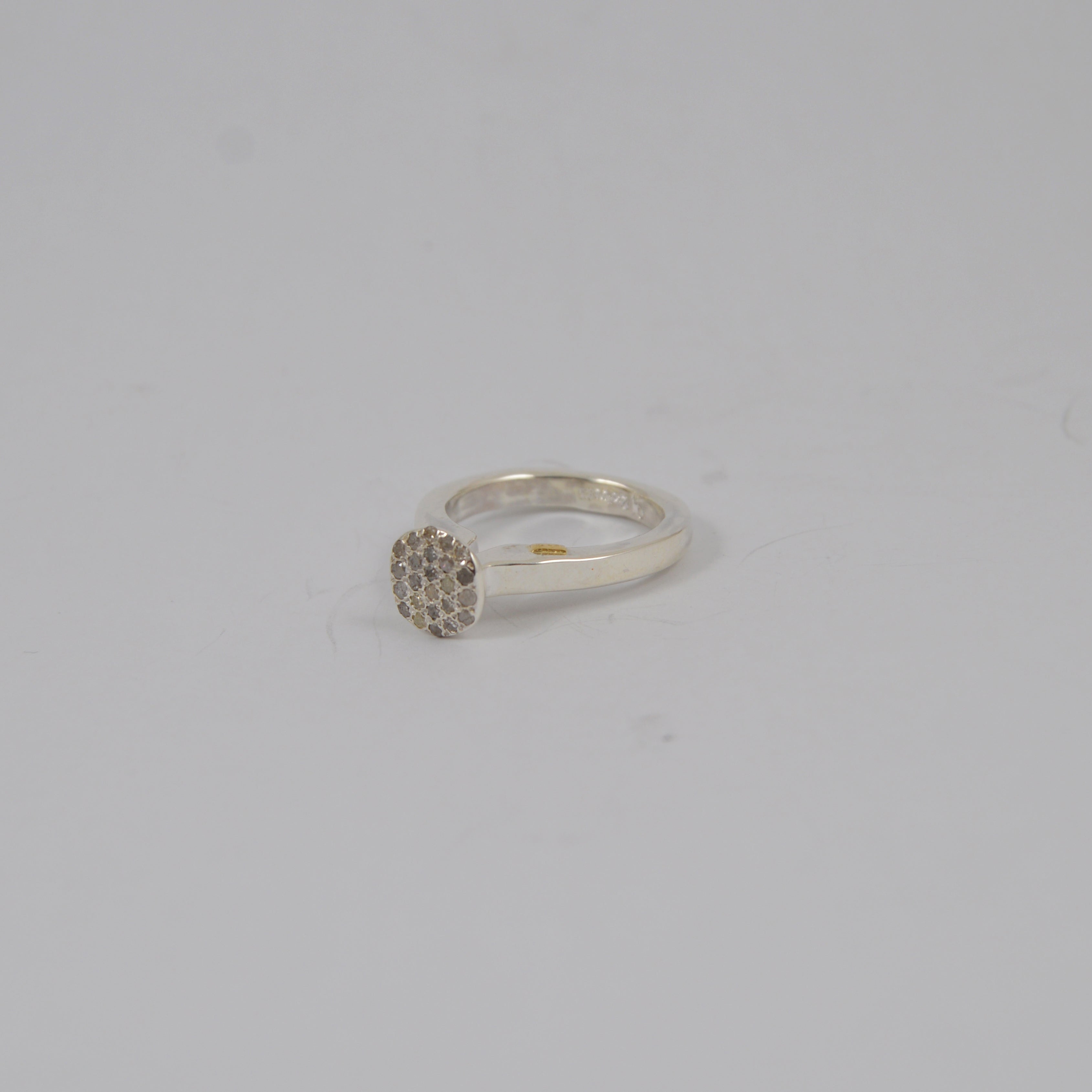 Rosa Maria Nena Diamond & Silver Ring, detailed close-up showcasing organic sterling silver and diamond cluster design.