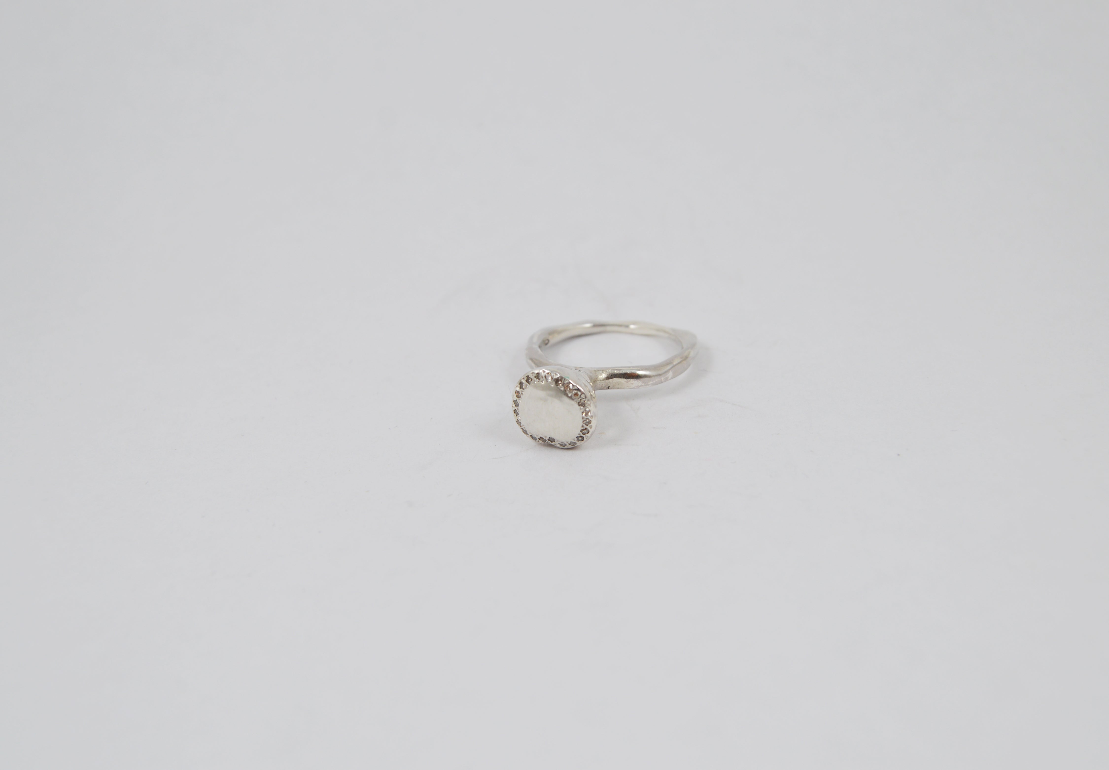 Rosa Maria Noufa Diamonds & Silver Ring, side view, featuring raw organic shape and cognac diamonds in sterling silver.