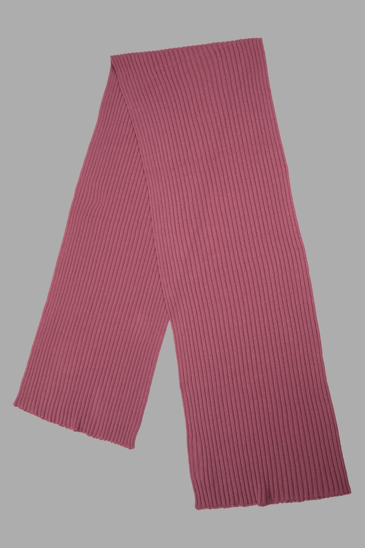 Rick Owens Ribbed Scarf in Thulian features a thick, soft, rectangular design with horizontal ribbed knit texture.