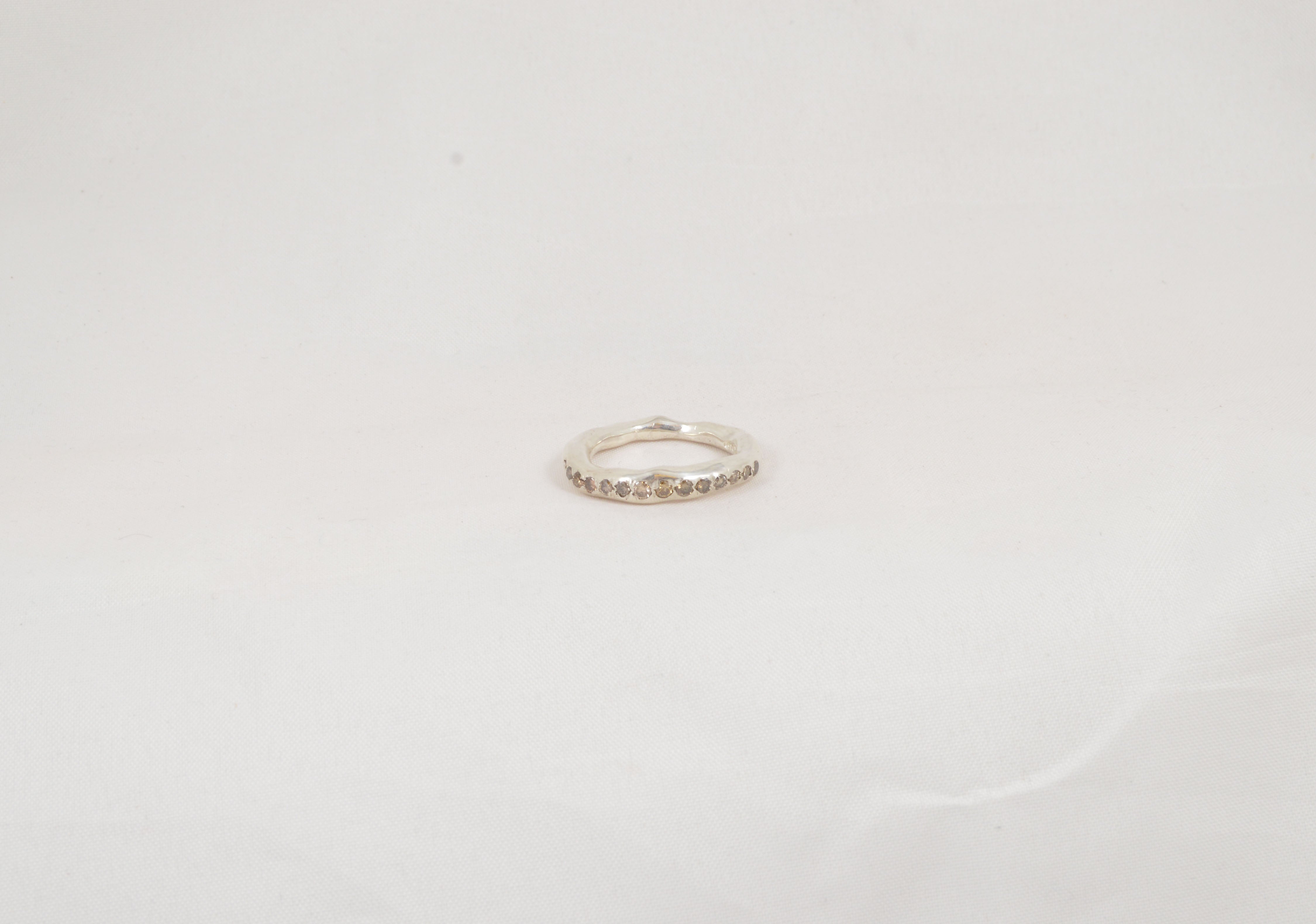 Rosa Maria Sei Diamonds & Silver Ring, showing a close-up of the textured sterling silver band with cognac diamonds.