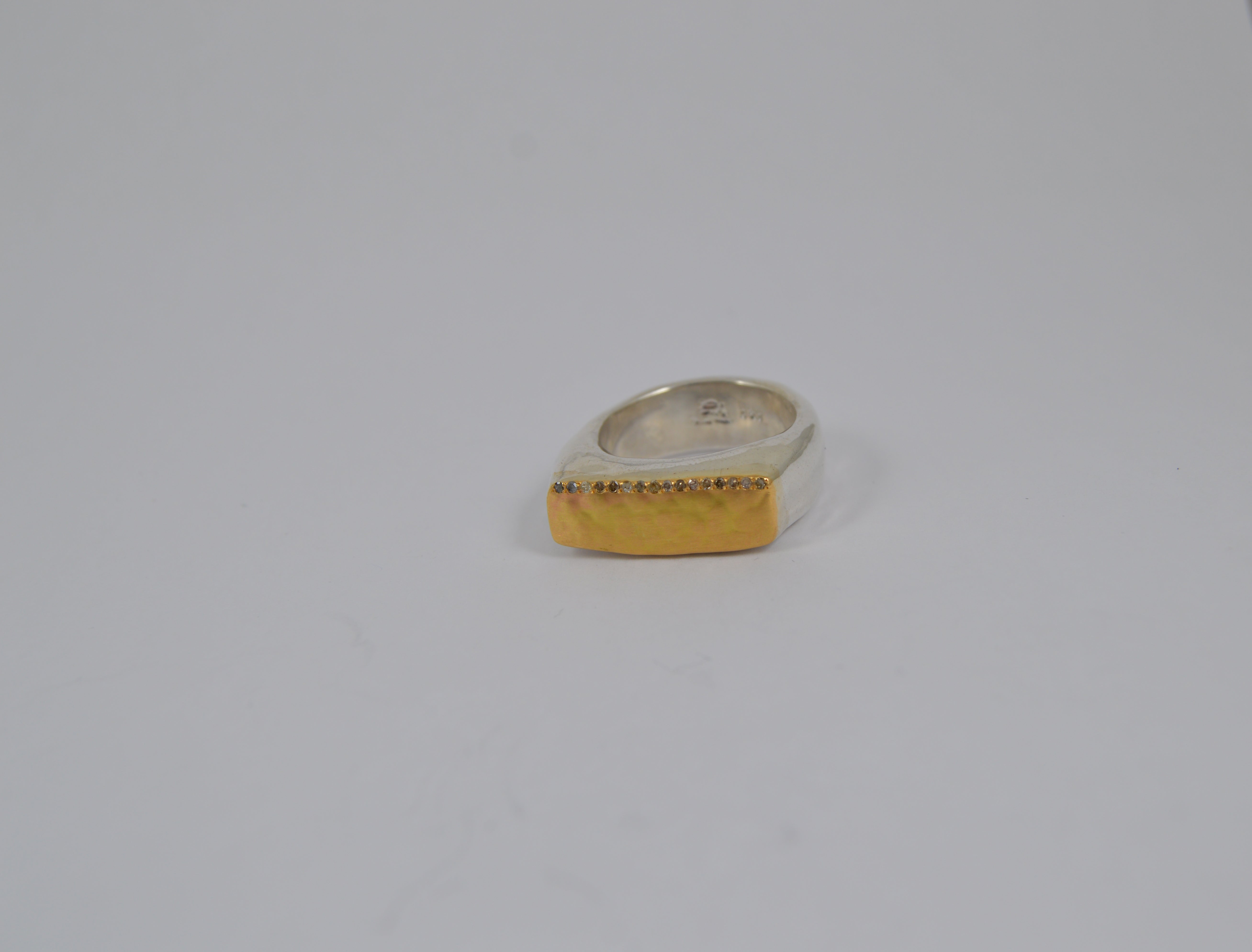 Rosa Maria Tumi Ring in sterling silver and yellow gold, featuring cognac diamonds. Front view highlighting organic shape.