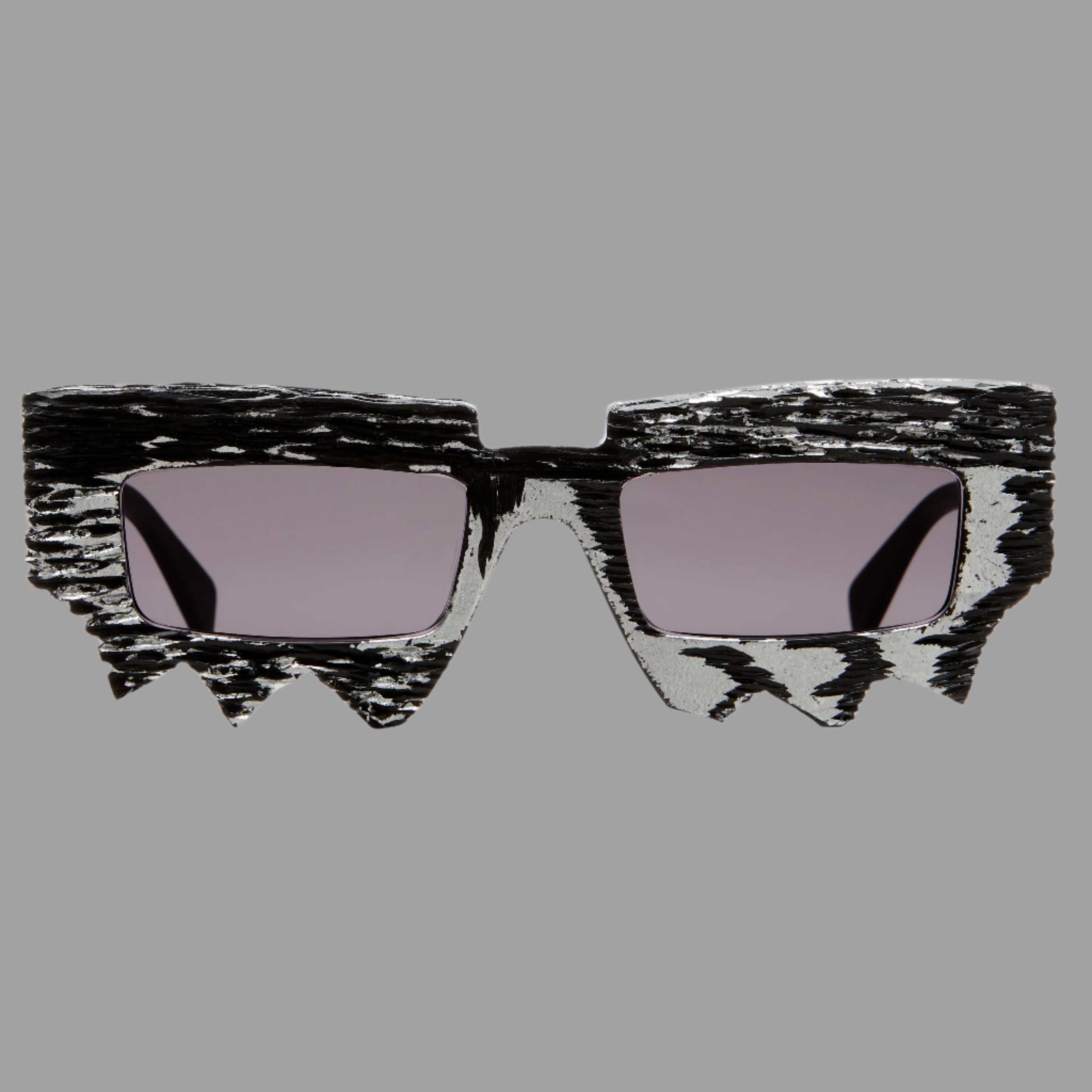 Kuboraum Berlin Mask X6 Black Matte front view, showcasing unique textured acetate design with light grey lenses.