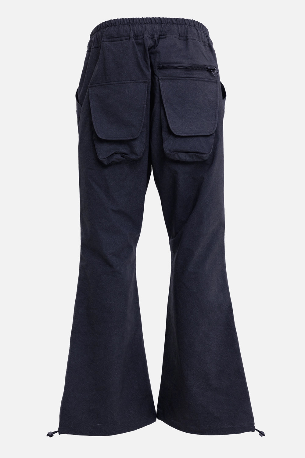 Justin Gall men's after flow pants in black enzyme, back view with zip pocket and oversized rear pockets