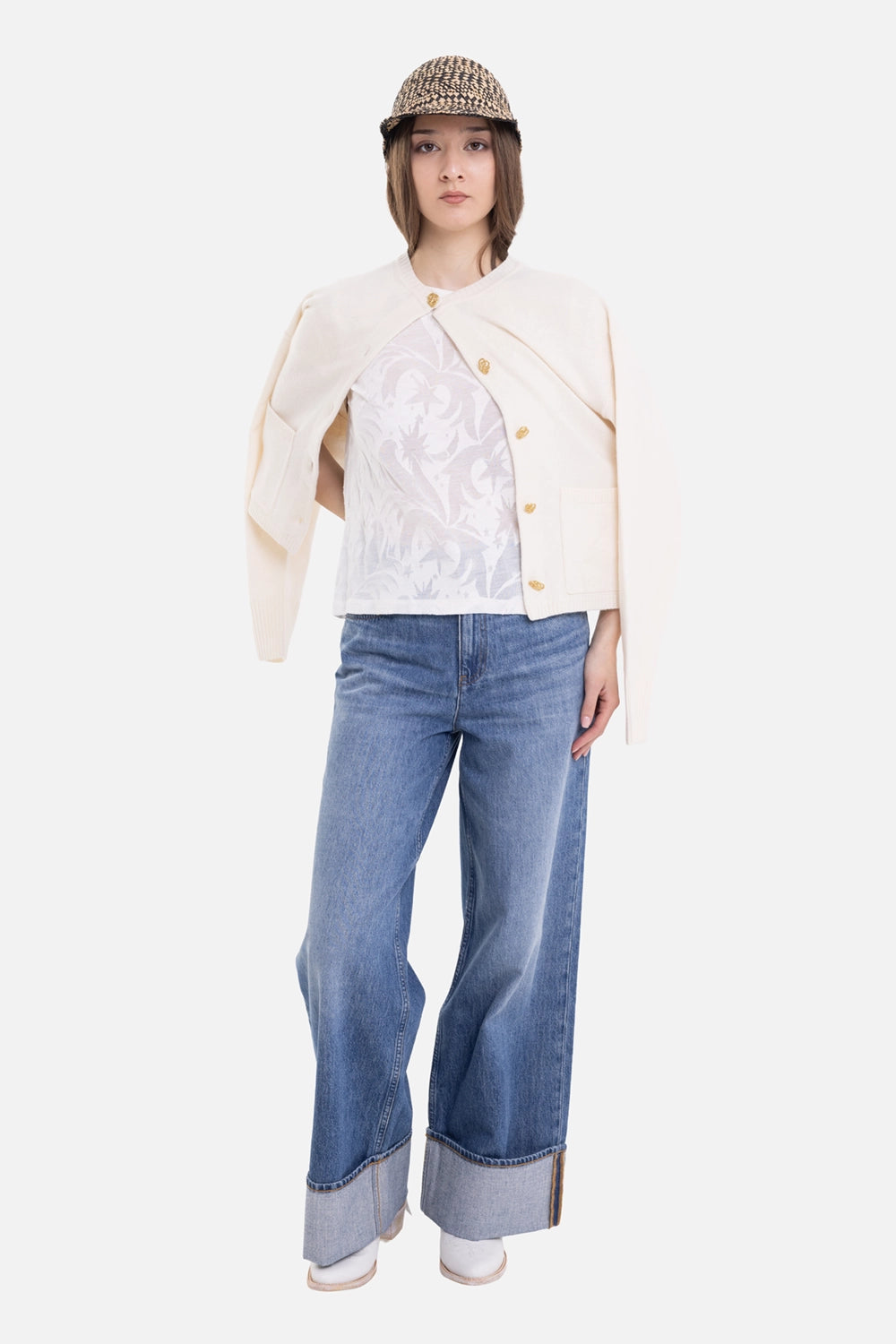 Zadig&Voltaire women's Alys T-shirt in judo, on-model full length with semi-sheer floral burnout