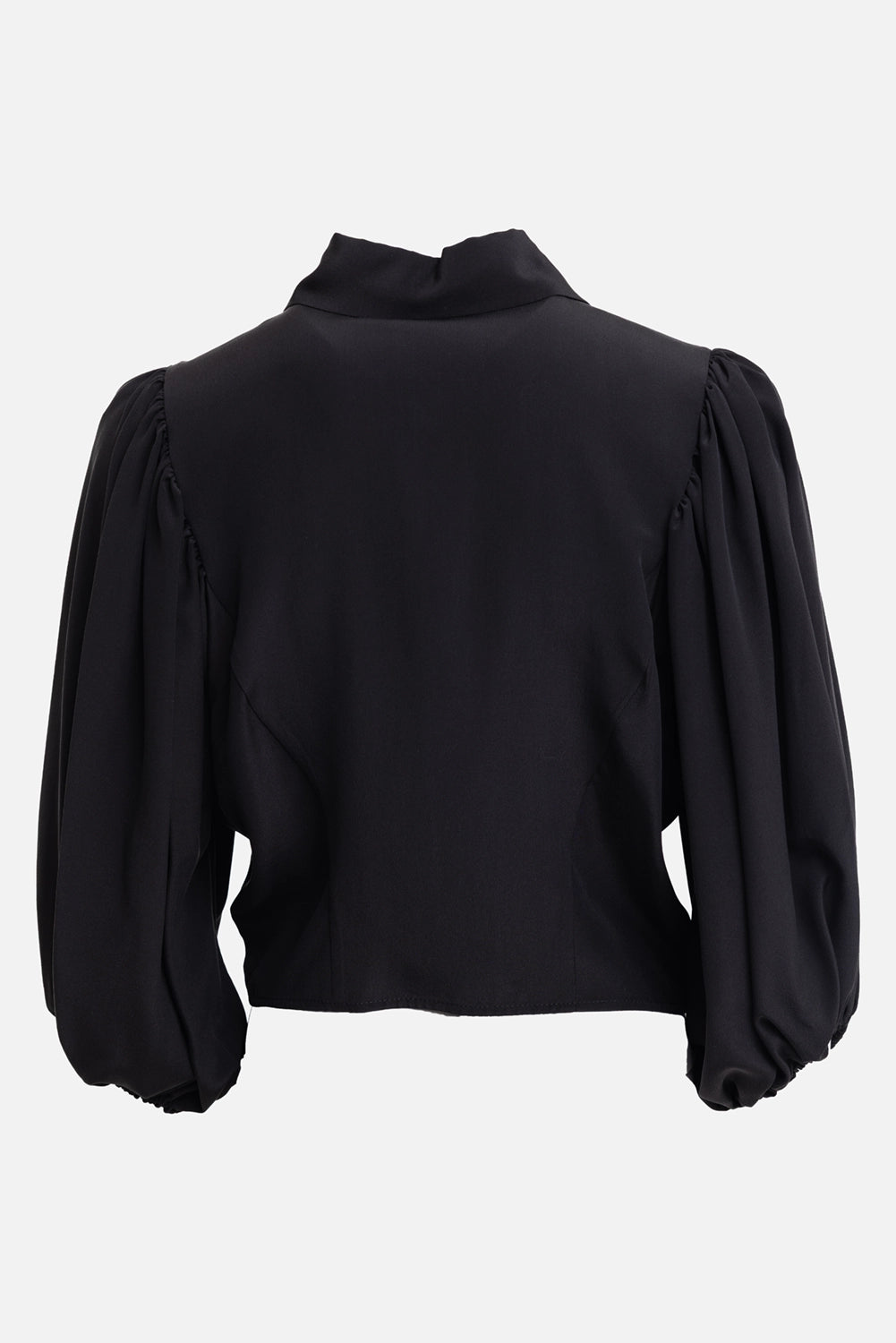 Sehnsucht Atelier women's cropped shirt in black, back view, cropped hem and voluminous sleeves
