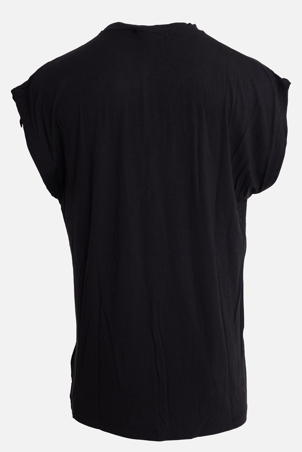 LA HAINE INSIDE US men's bamboo tank top in black, back view, plain back with relaxed sleeveless shoulders