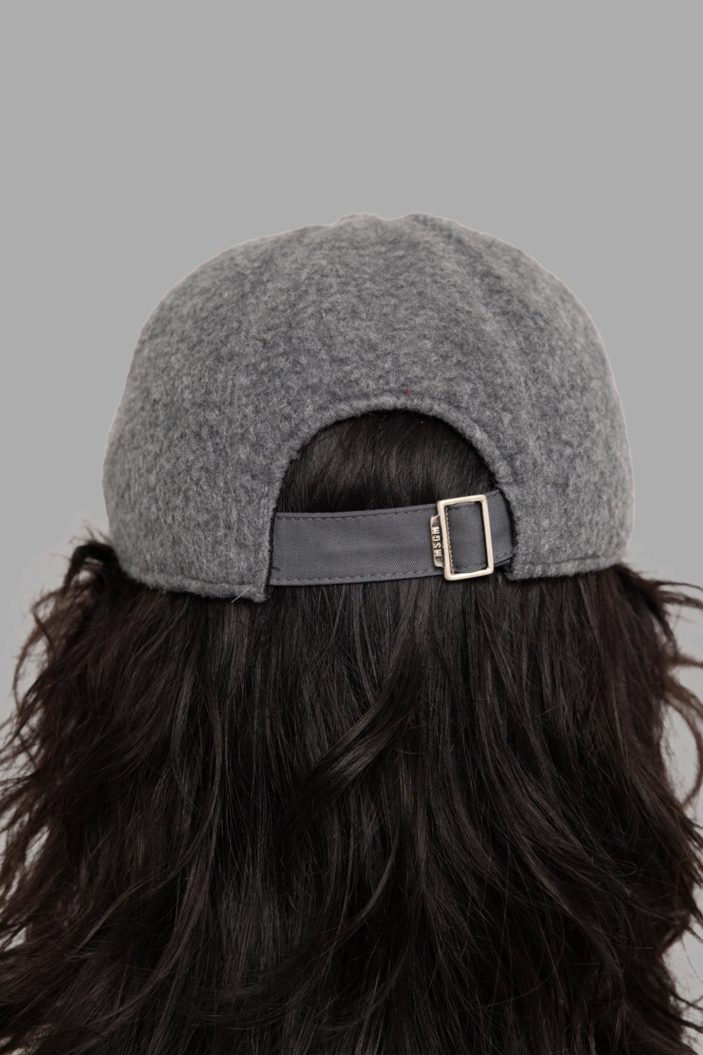 MSGM unisex baseball cap in anthracite, back view, adjustable strap with metal buckle.