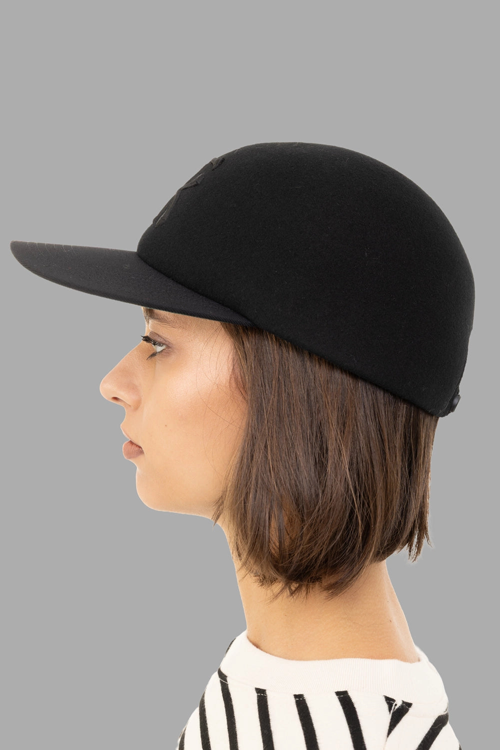 KIJIMA TAKAYUKI unisex baseball cap in black, side view, sculpted wool crown