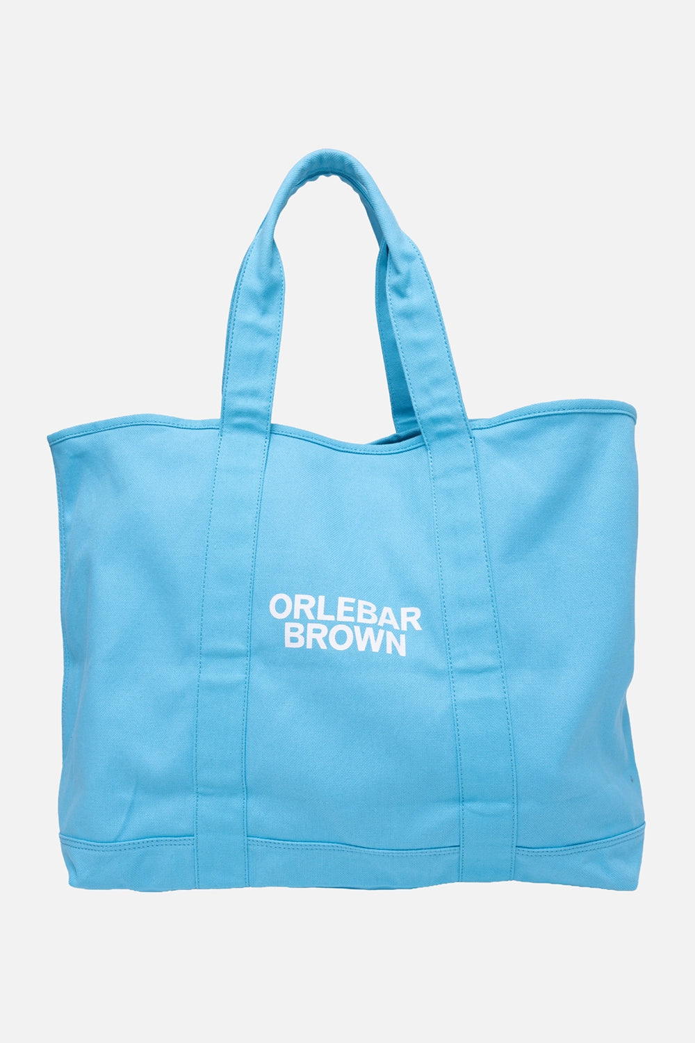 Orlebar Brown unisex beach tote bag in Synth Blue, logo detail, co-branded Orlebar Brown and Lamborghini print on pocket
