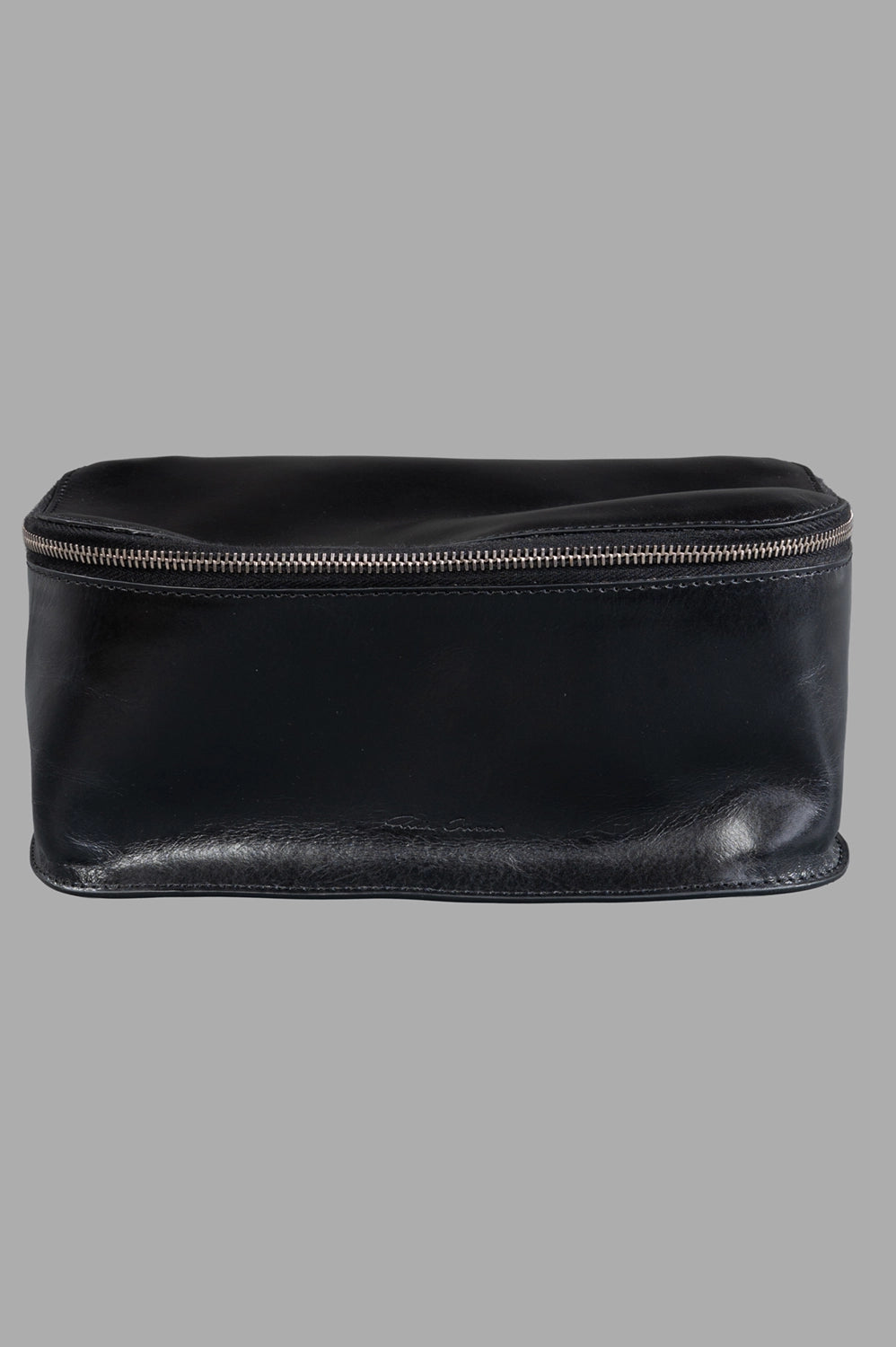 Rick Owens beauty case in black, zipper detail, three-sided zip closure