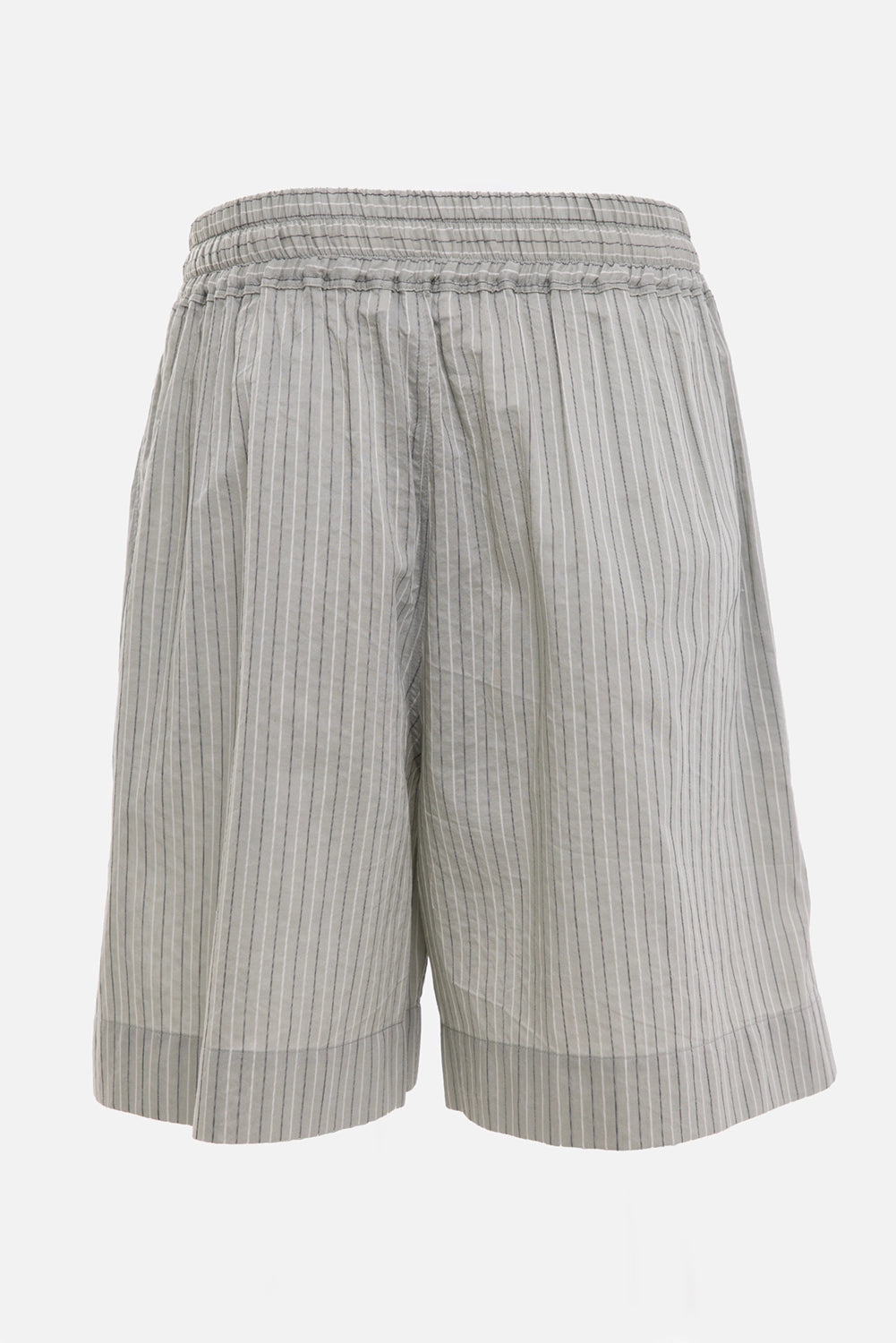 Stella Jean women's Bermuda shorts in military green stripe, back view, gathered waistband and wide hem