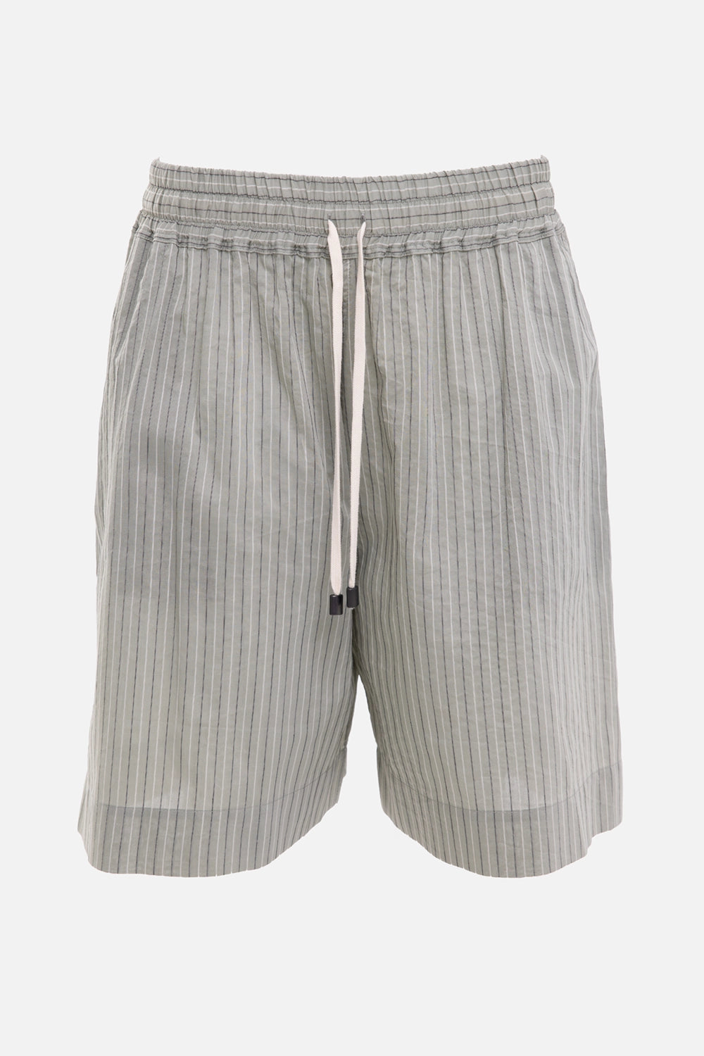 Stella Jean women's Bermuda shorts in military green stripe, front view, white drawcord and fine pinstripes