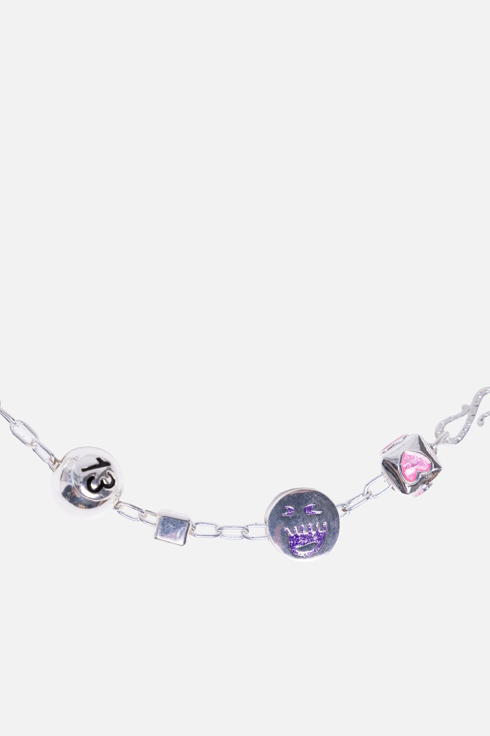 Biou multicolour necklace with silver-tone chain and letter cube beads, close-up
