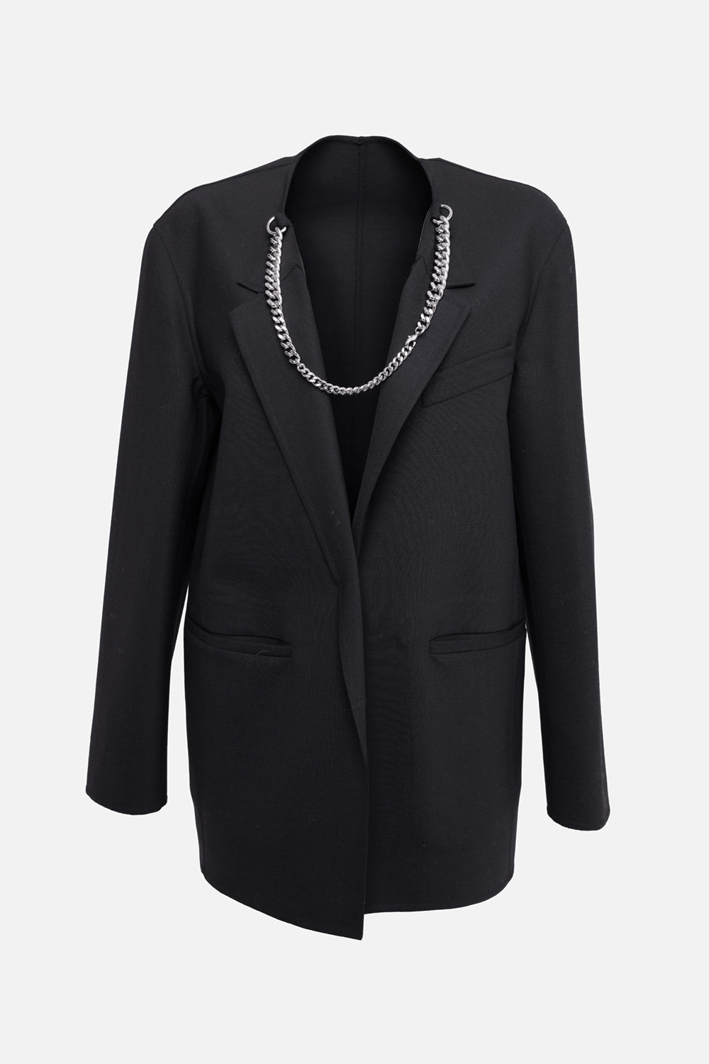 Pre-owned Alexander Wang women's blazer in black, front view, detachable silver-tone chain at neckline