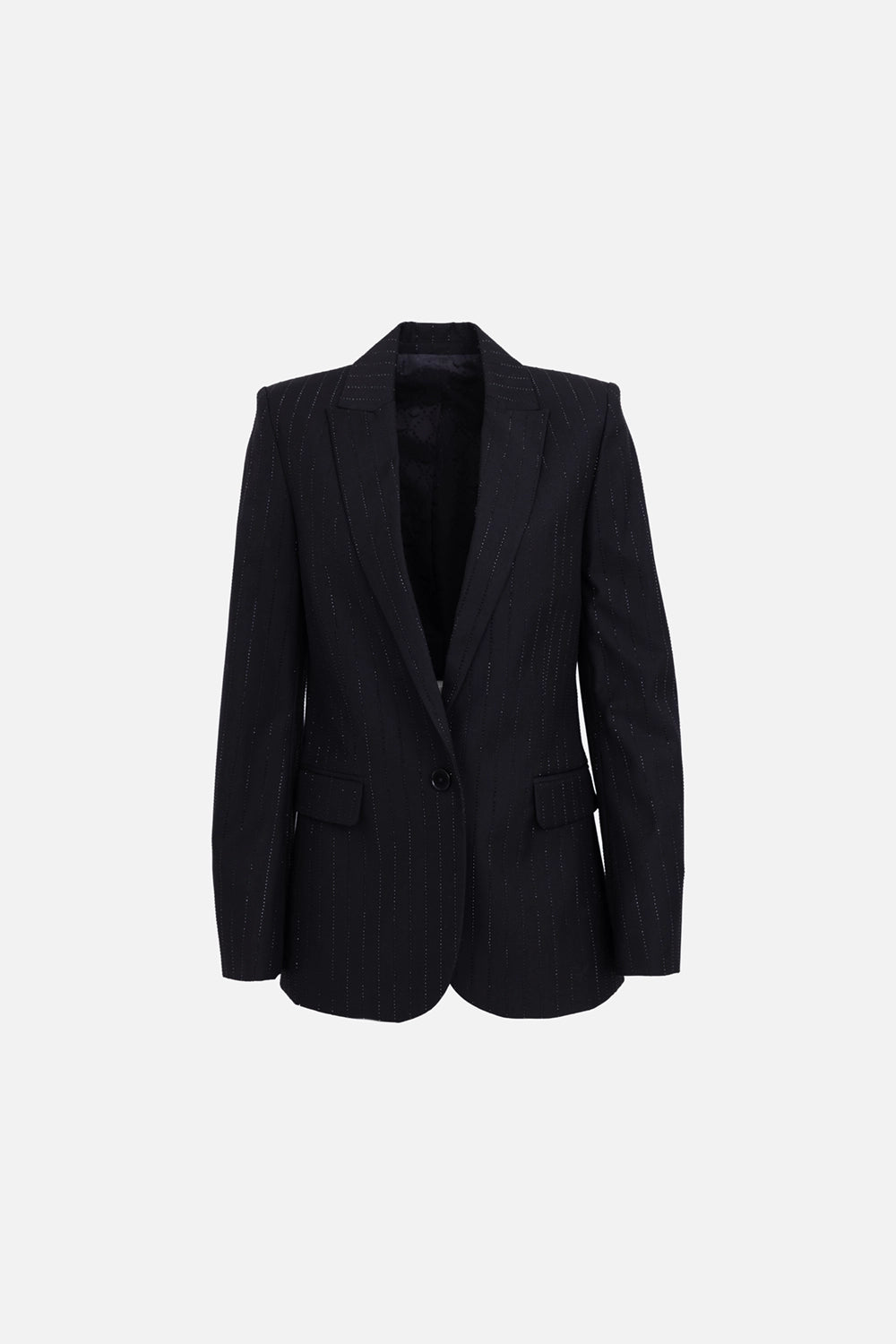 Zadig&Voltaire women blazer in black, front view, notched lapels with rhinestone pinstripe detailing
