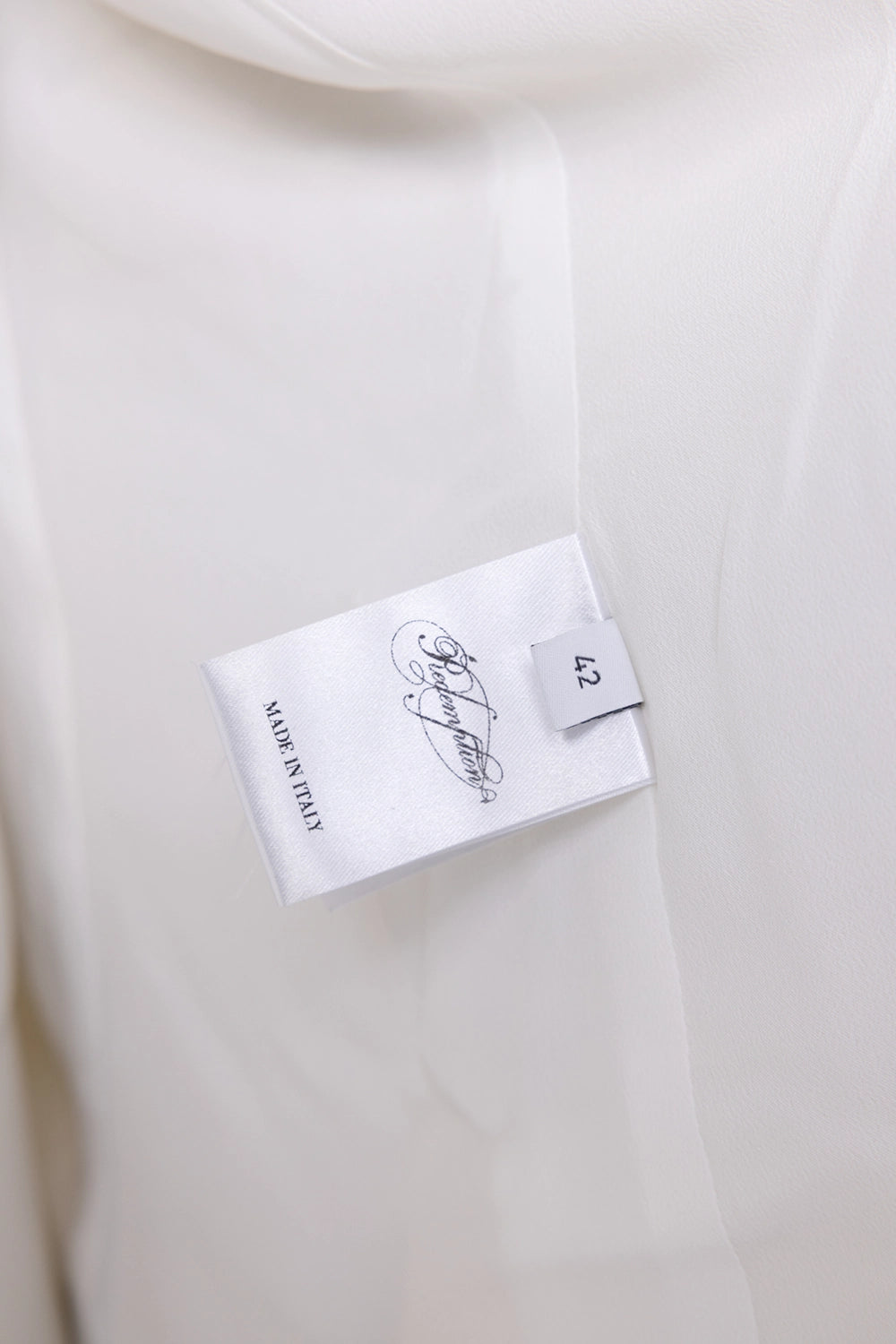 Pre-owned Redemption women's blazer in ivory and gold, interior size tag view, woven label marked 42