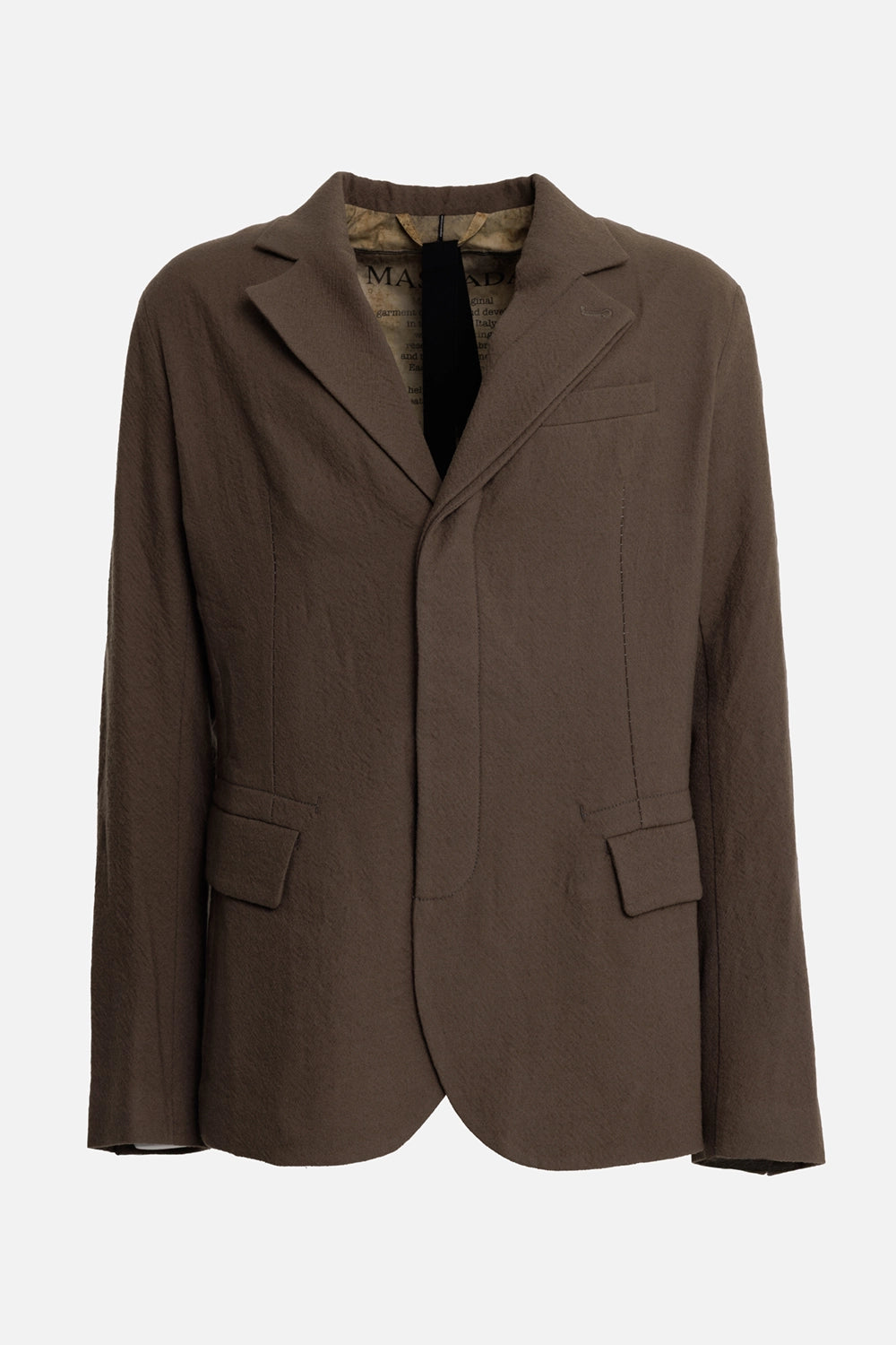 Masnada men's blazer in Marsh, front view with fly-front closure, notched lapels and flap pockets