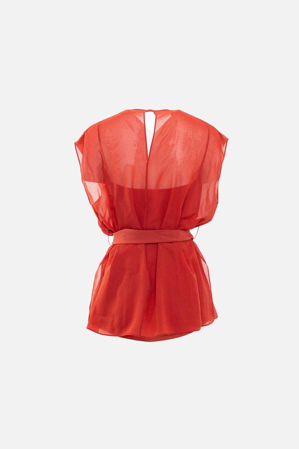 JOSEPH womens blouse in spice, back view, centre keyhole opening with relaxed drape and tie belt