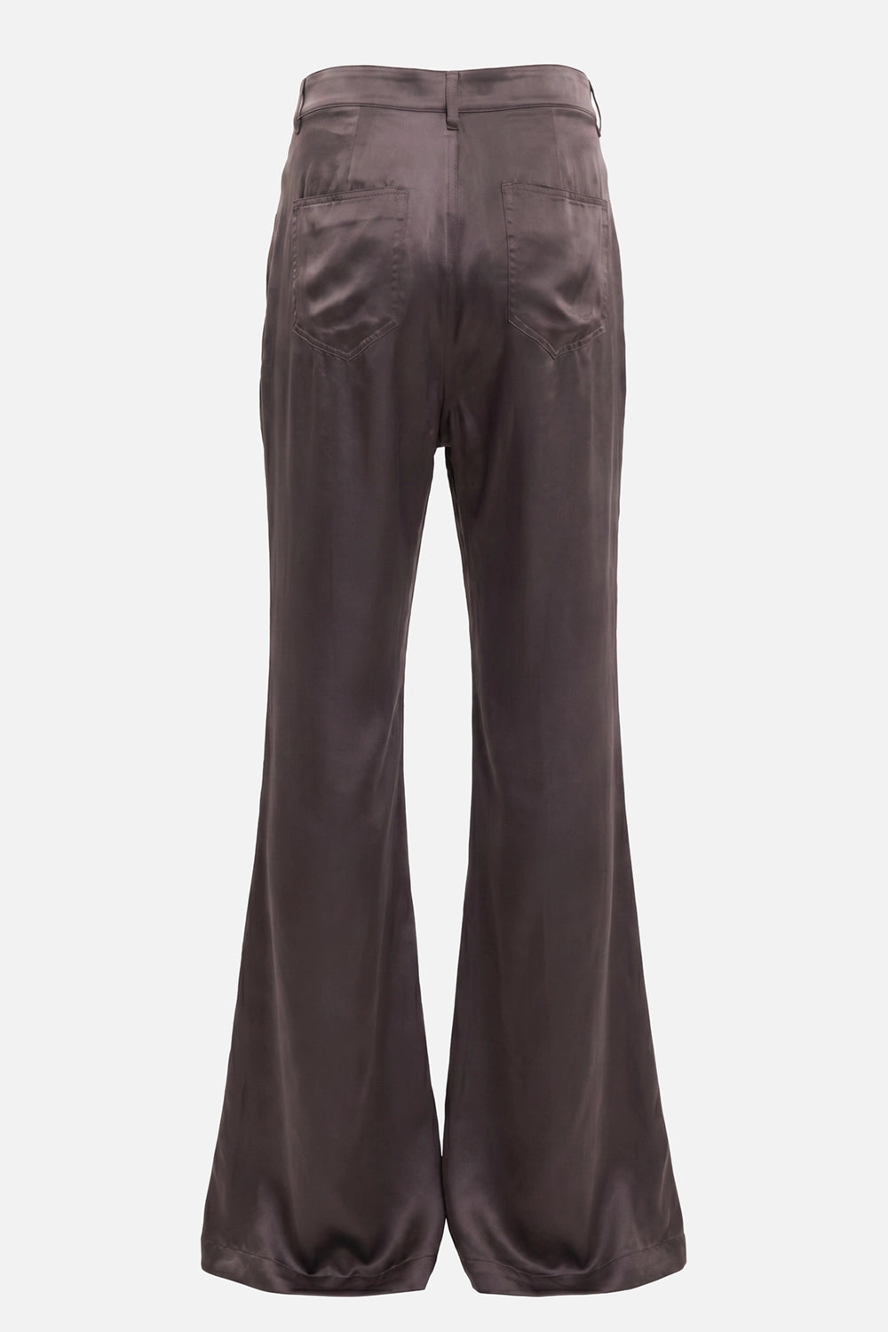 Rick Owens men's Bolan Bootcut trousers in Dark Dust, back view with patch pockets and wide flared legs
