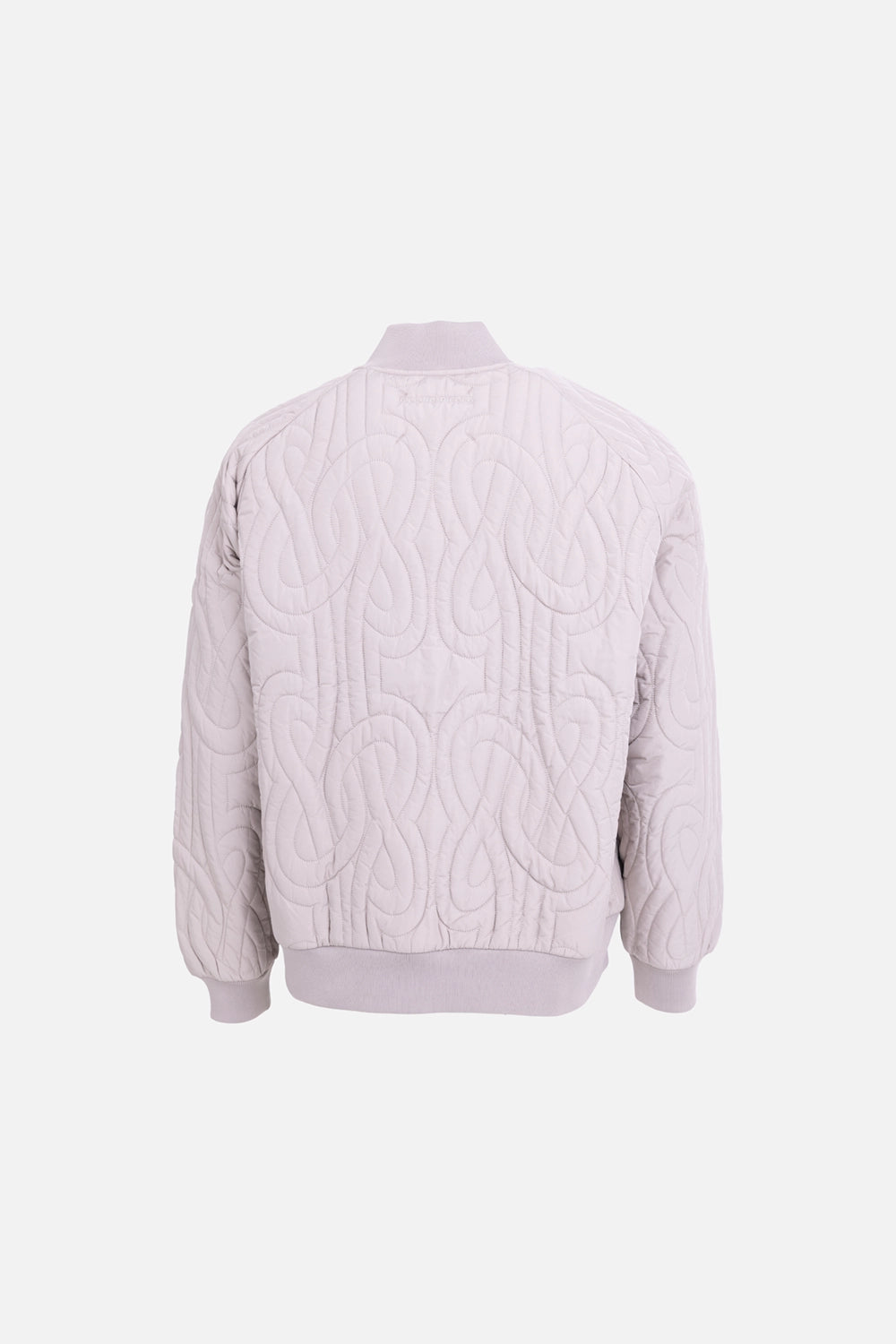 Filling Pieces unisex quilted bomber jacket in Atmosphere, back view, all-over Gowtu quilting with ribbed hem