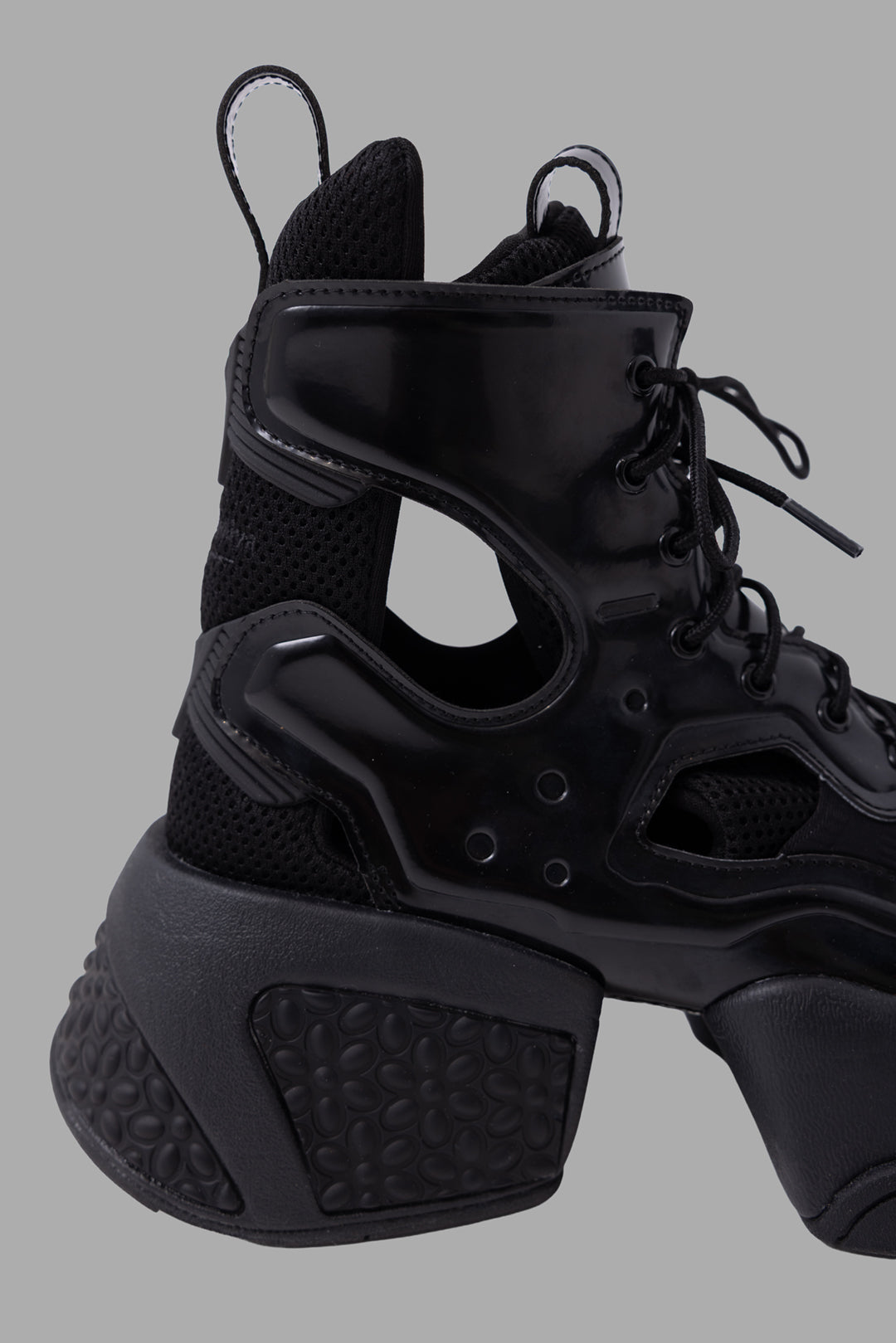 Noir Kei Ninomiya x Reebok unisex Fury Boot Hi in black, side detail showing mesh panels and sculpted midsole