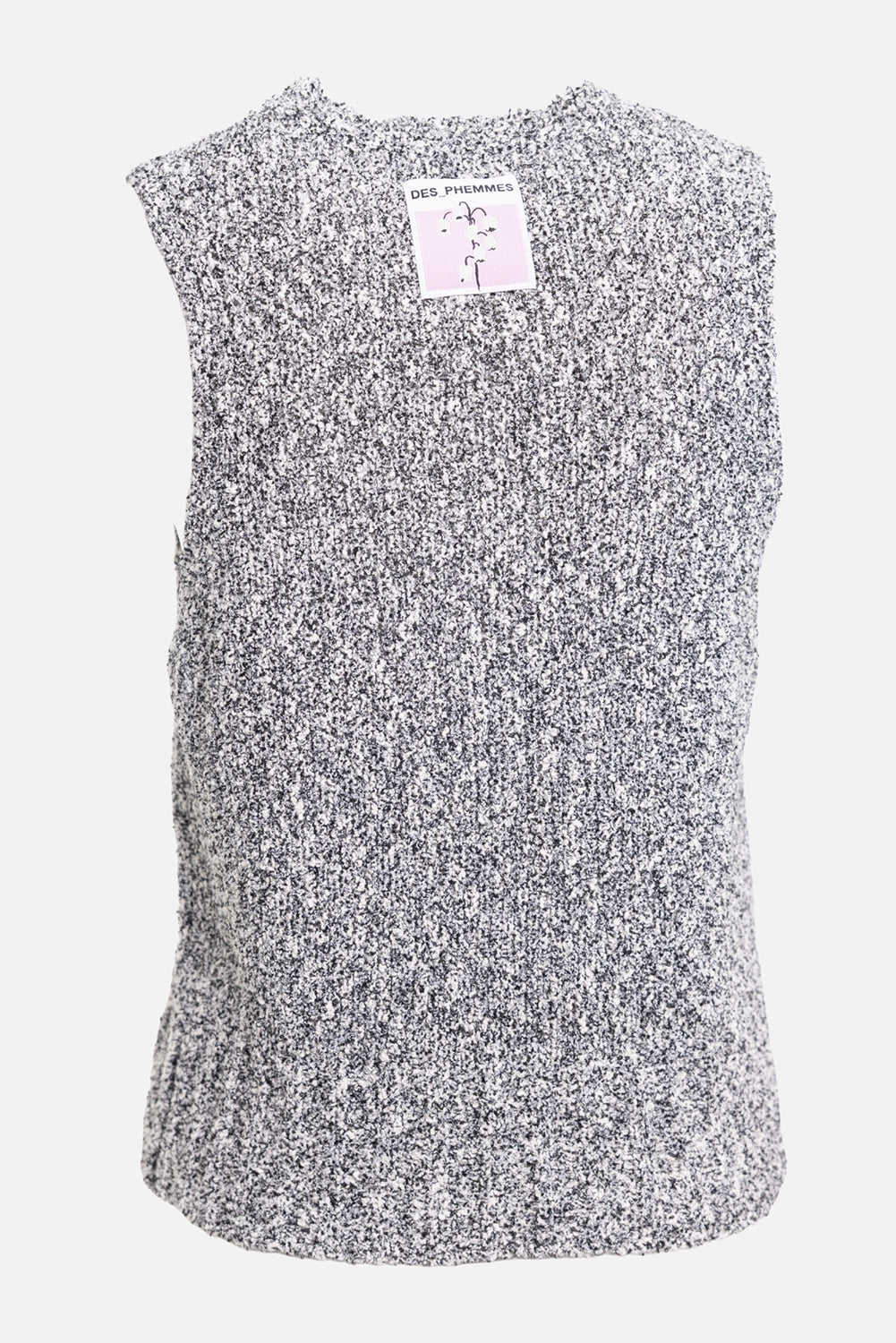 DES PHEMMES women's crop vest in black/vanilla, back view, sleeveless bouclé knit and straight hem