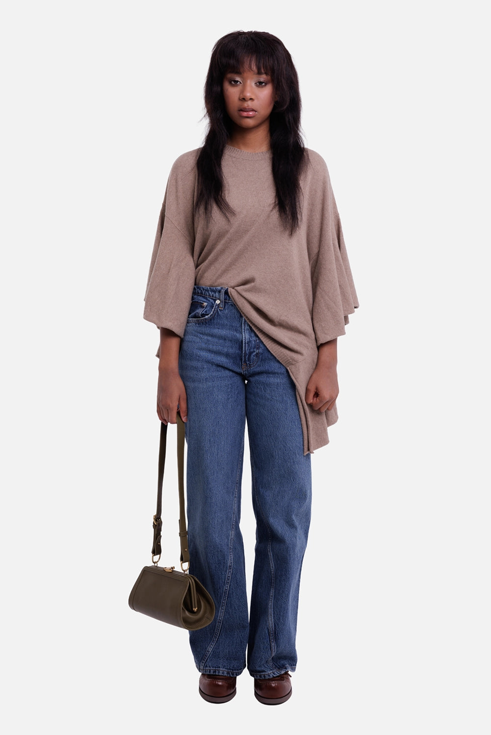 ANINE BING women's Brie jeans in Cabana Blue, full-length model view with relaxed wide legs and high-rise waist