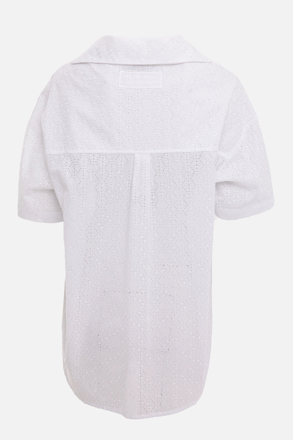 MSGM women's T-shirt in white, back view, broderie anglaise panel with collar detail