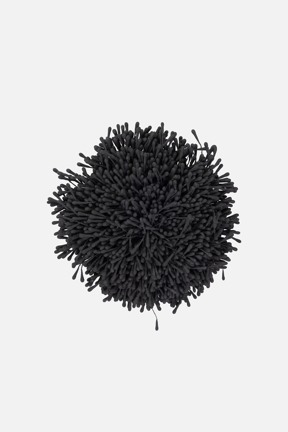 By Malene Birger women's brooch in black, front view, anemone-inspired fringe texture.